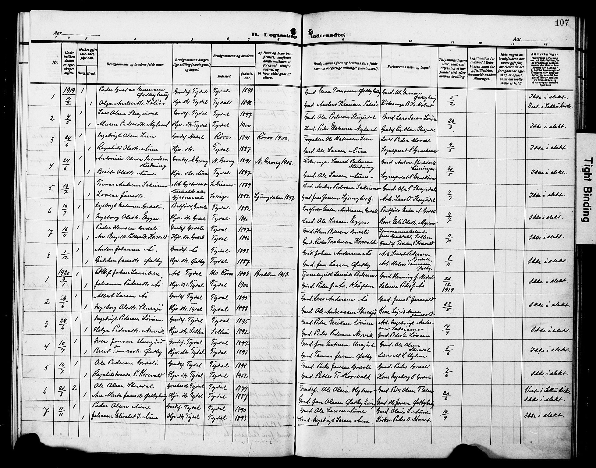 Ministerialprotokoller, klokkerbøker og fødselsregistre - Sør-Trøndelag, SAT/A-1456/698/L1168: Parish register (copy) no. 698C05, 1908-1930, p. 107