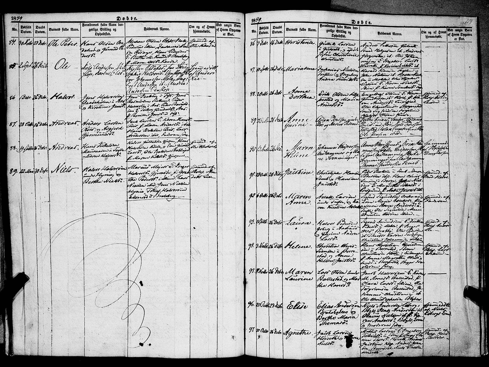 Gjerpen kirkebøker, SAKO/A-265/F/Fa/L0007a: Parish register (official) no. I 7A, 1834-1857, p. 114