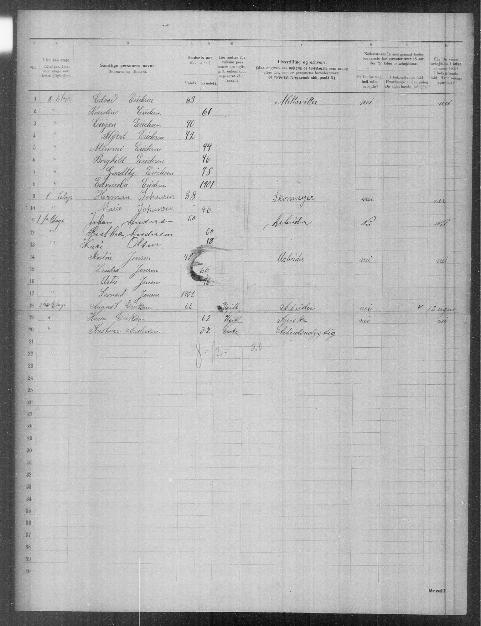 OBA, Municipal Census 1903 for Kristiania, 1903, p. 7274