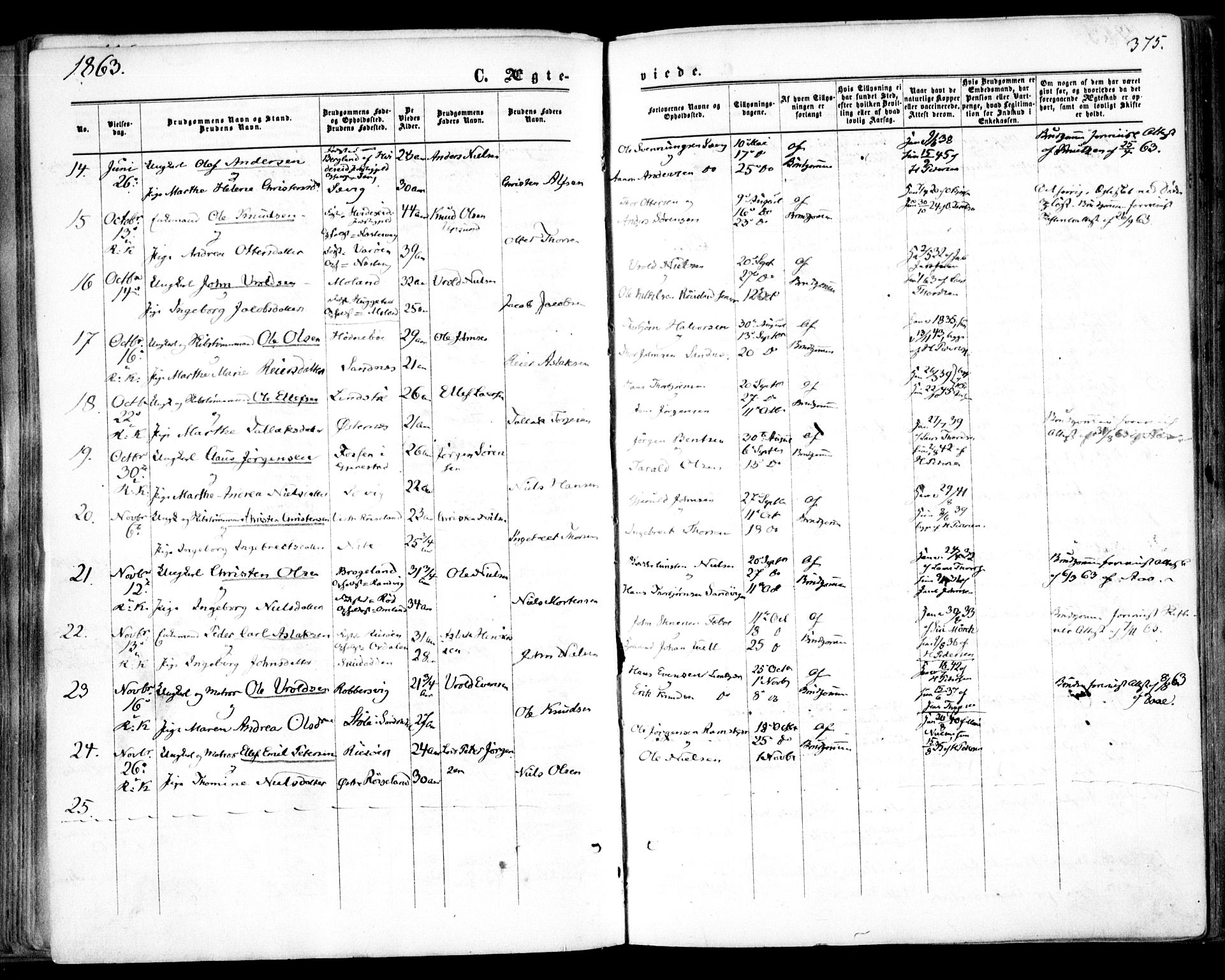 Søndeled sokneprestkontor, AV/SAK-1111-0038/F/Fa/L0003: Parish register (official) no. A 3, 1861-1879, p. 375