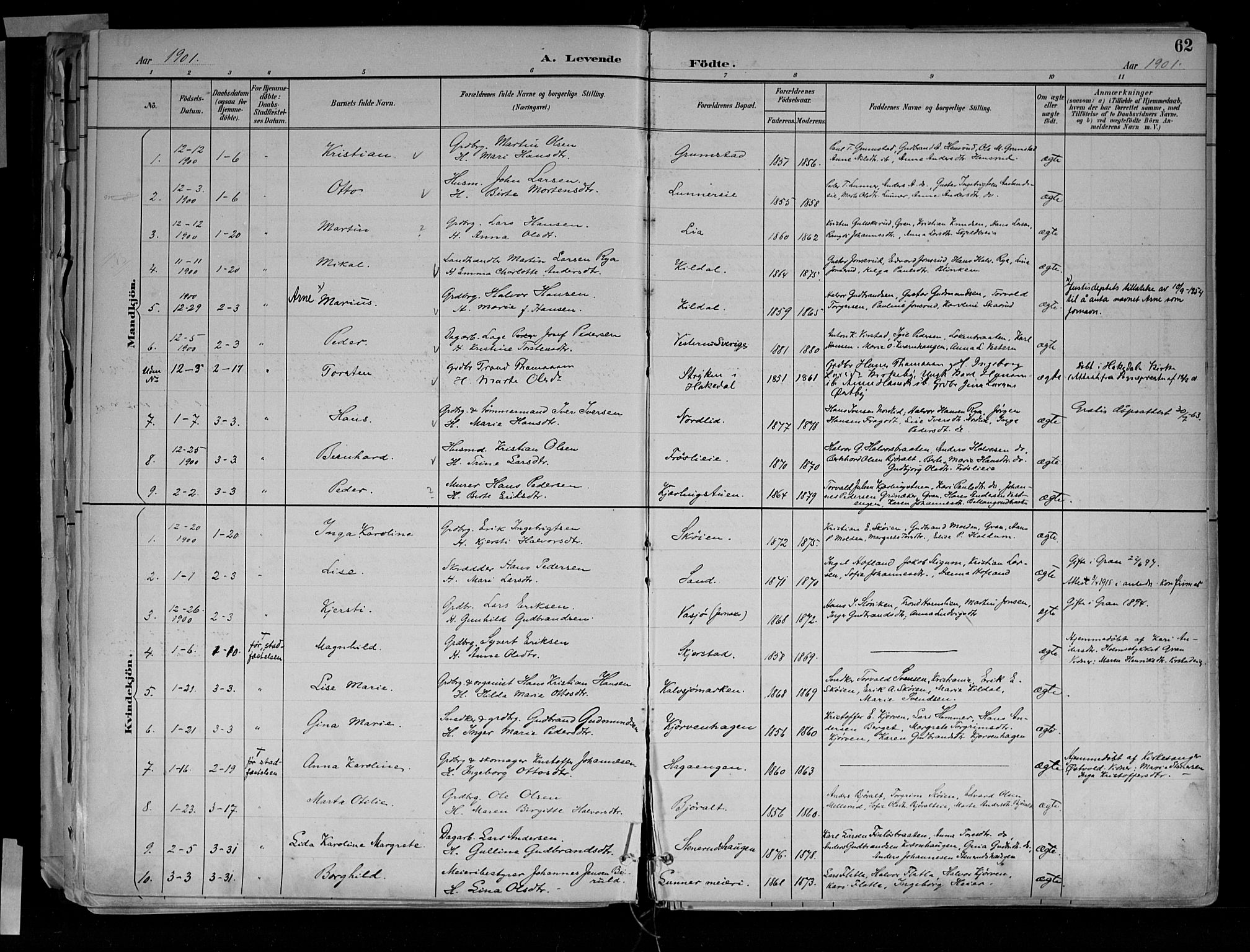 Jevnaker prestekontor, SAH/PREST-116/H/Ha/Haa/L0010: Parish register (official) no. 10, 1891-1906, p. 62