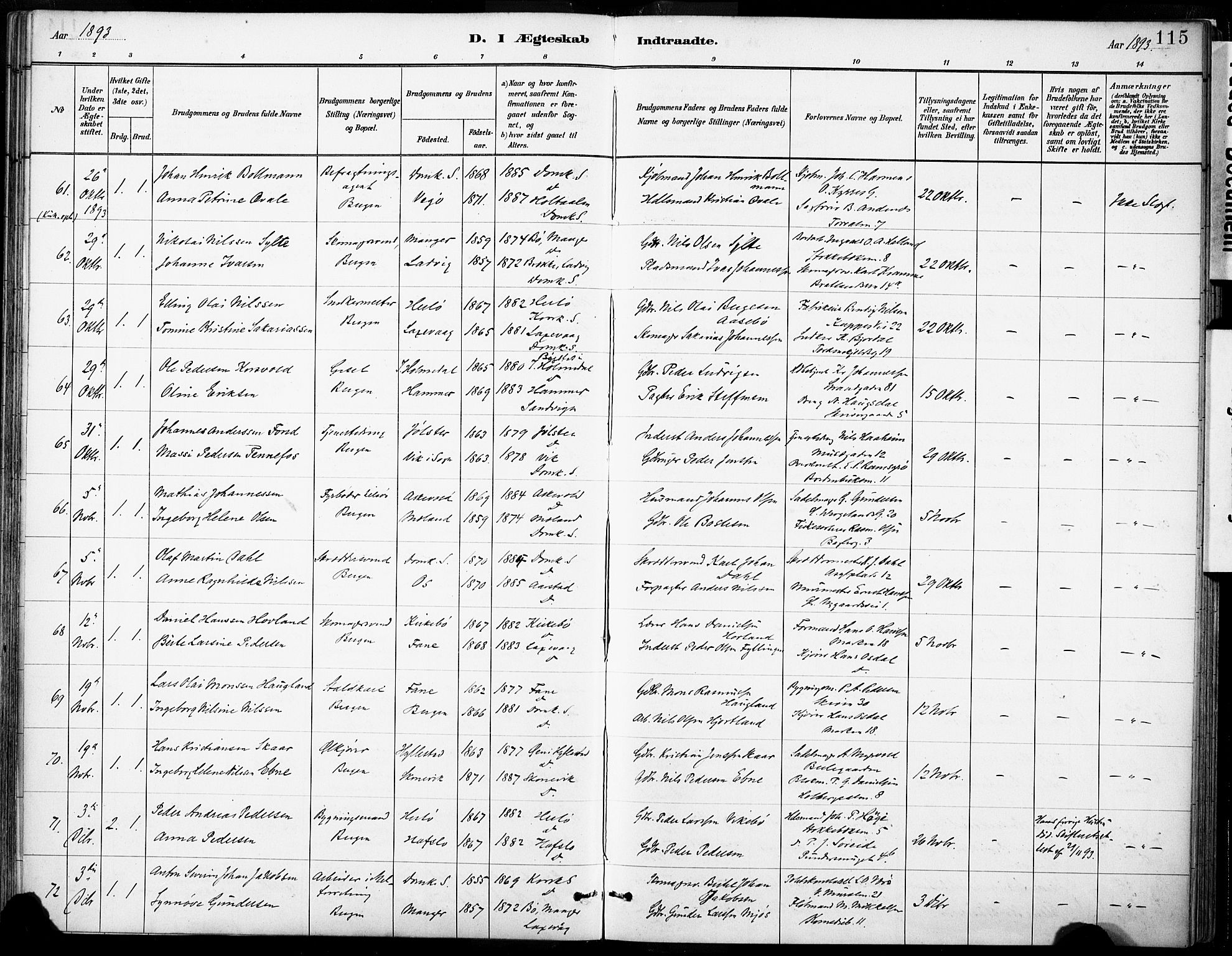 Domkirken sokneprestembete, AV/SAB-A-74801/H/Haa/L0037: Parish register (official) no. D 4, 1880-1907, p. 115