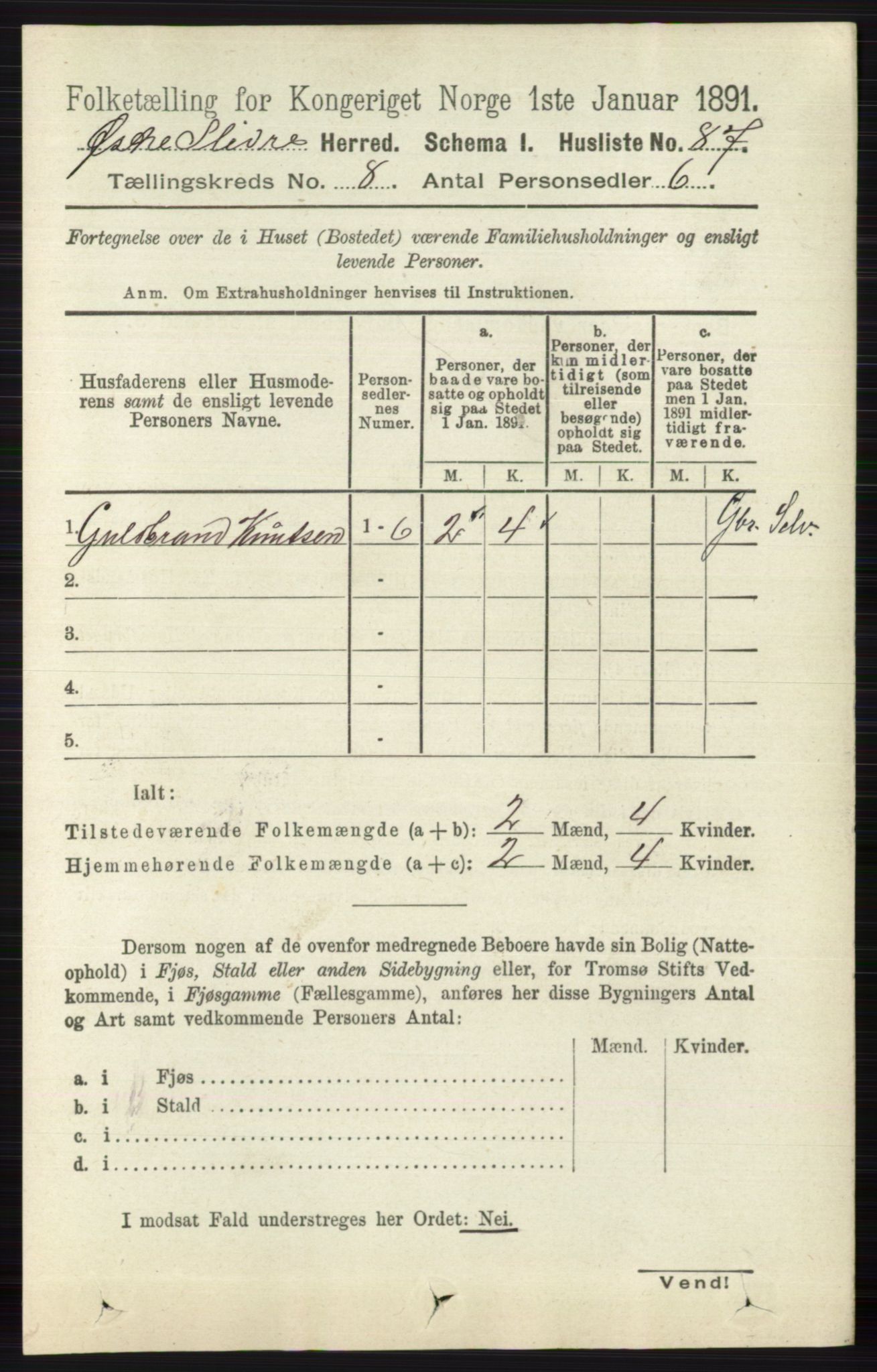 RA, 1891 census for 0544 Øystre Slidre, 1891, p. 2548