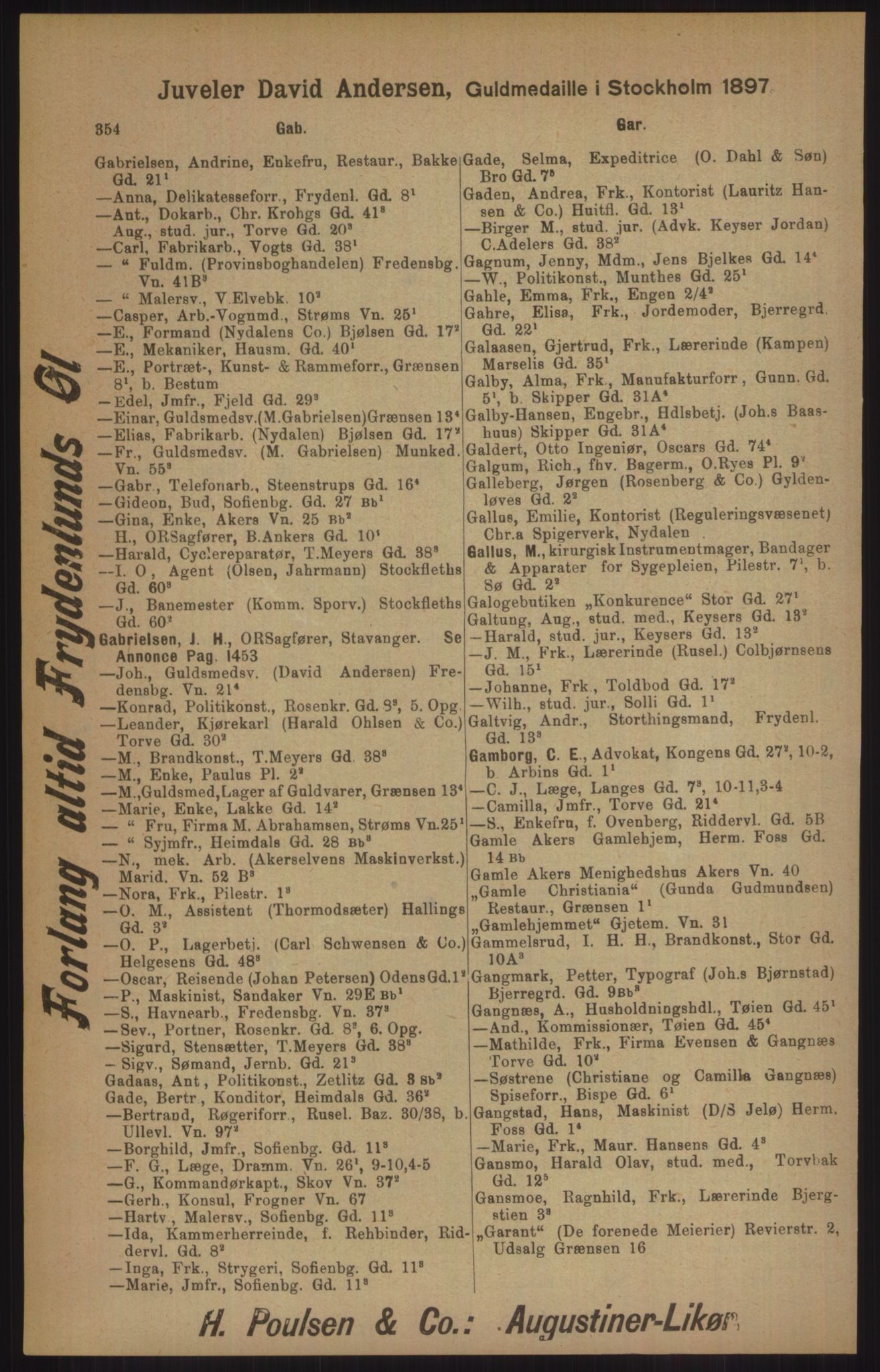 Kristiania/Oslo adressebok, PUBL/-, 1905, p. 354