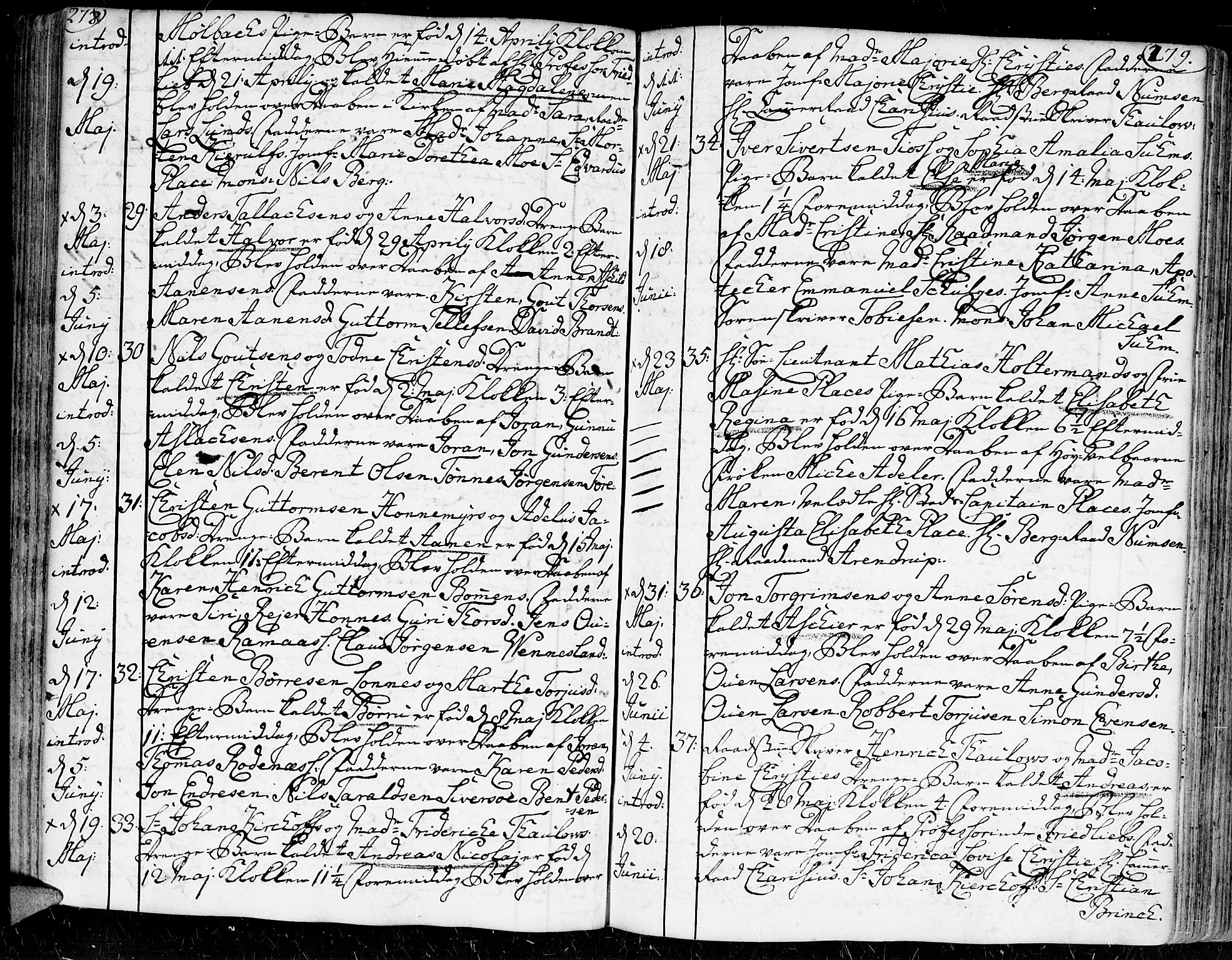 Kristiansand domprosti, SAK/1112-0006/F/Fa/L0002: Parish register (official) no. A 2, 1755-1778, p. 278-279
