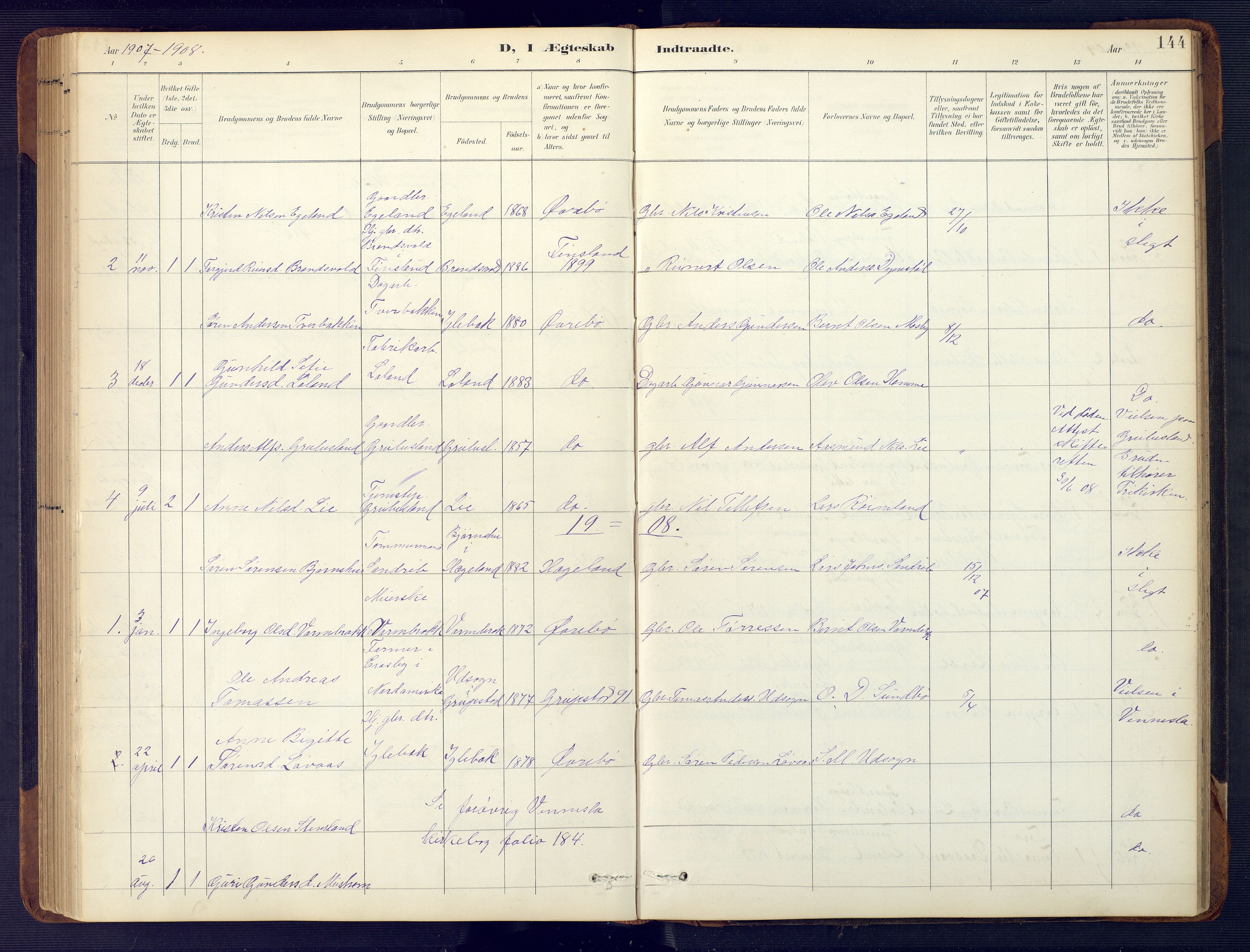 Vennesla sokneprestkontor, SAK/1111-0045/Fb/Fbc/L0003: Parish register (copy) no. B 3, 1895-1946, p. 144