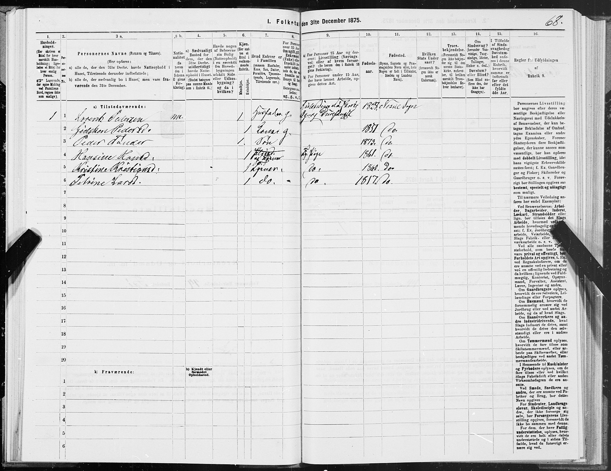 SAT, 1875 census for 1828P Nesna, 1875, p. 1068