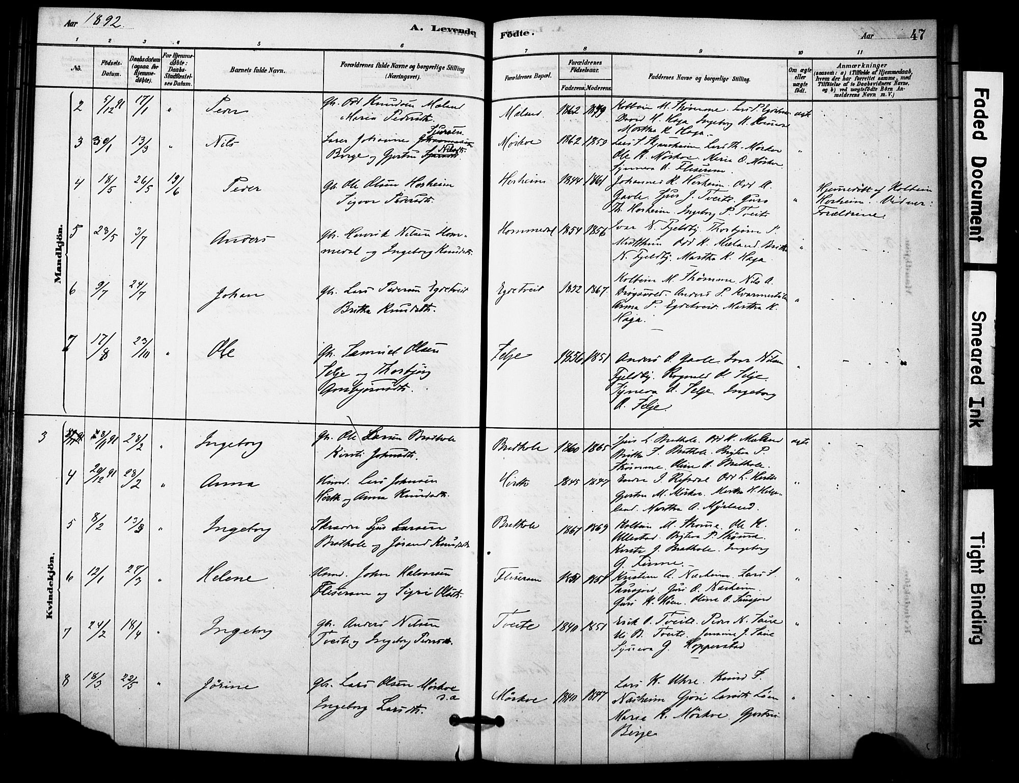 Vossestrand Sokneprestembete, SAB/A-79101/H/Haa: Parish register (official) no. C 1, 1878-1903, p. 47