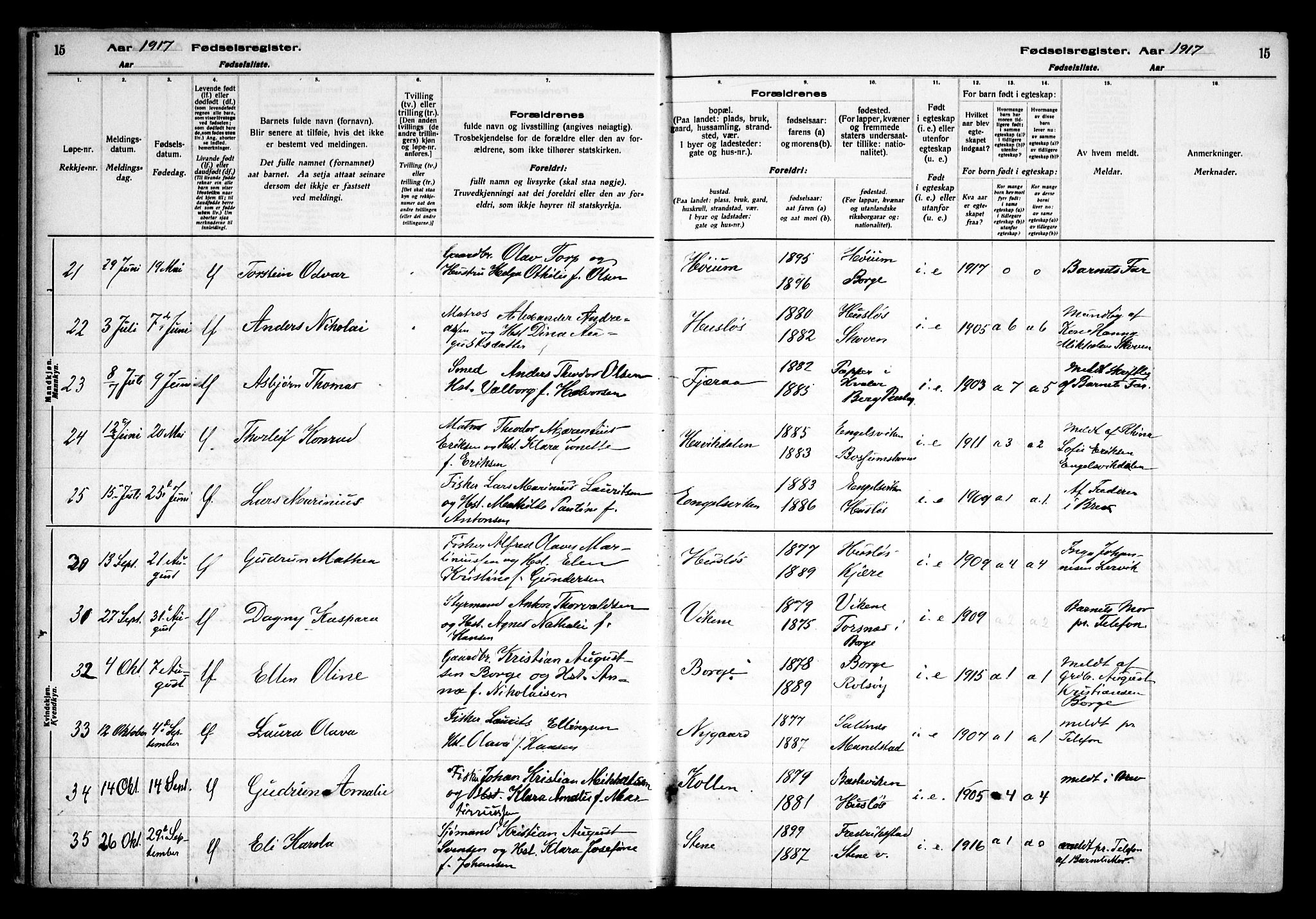 Onsøy prestekontor Kirkebøker, AV/SAO-A-10914/J/Ja/L0001: Birth register no. I 1, 1916-1937, p. 15