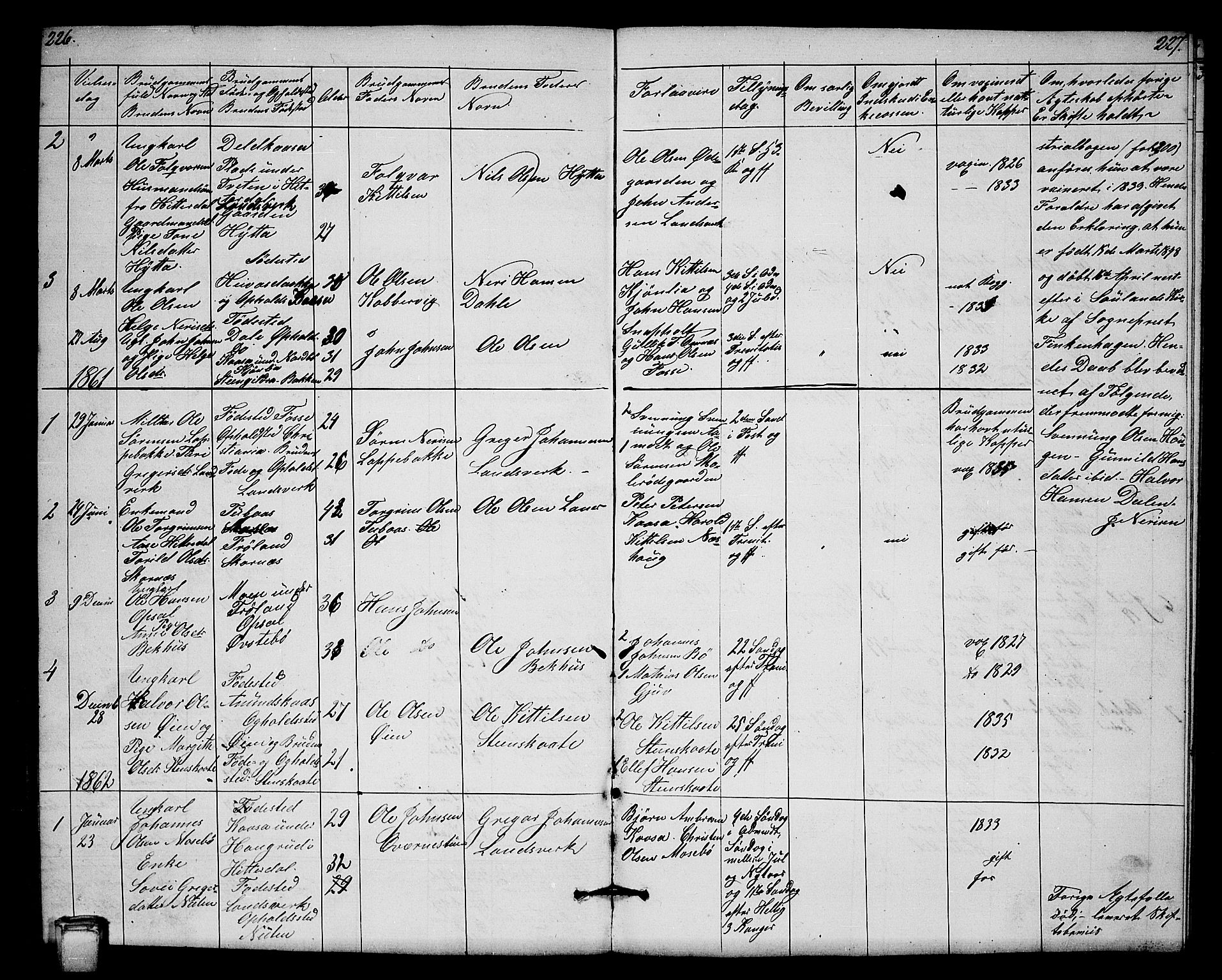 Hjartdal kirkebøker, SAKO/A-270/G/Gb/L0002: Parish register (copy) no. II 2, 1854-1884, p. 226-227