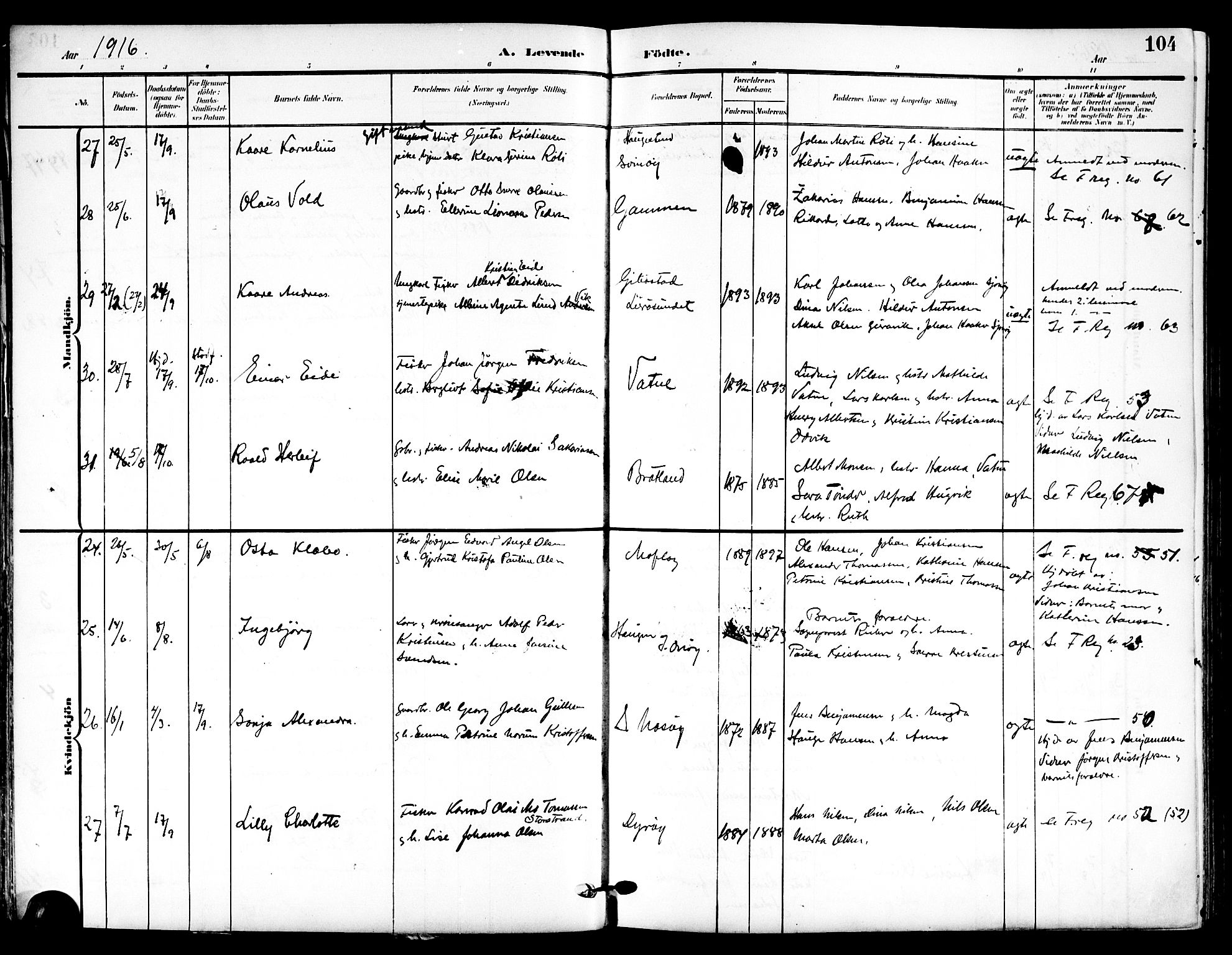 Ministerialprotokoller, klokkerbøker og fødselsregistre - Nordland, AV/SAT-A-1459/839/L0569: Parish register (official) no. 839A06, 1903-1922, p. 104