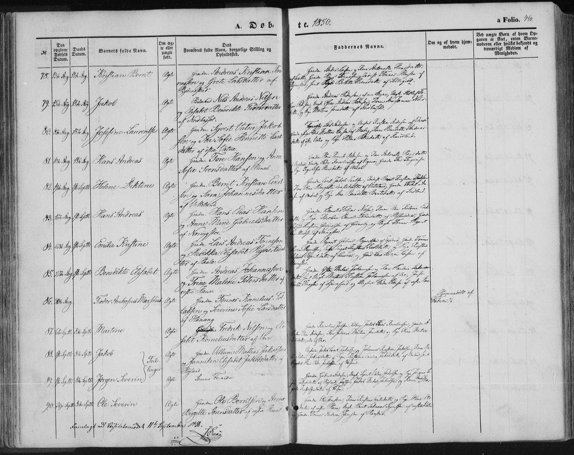 Lista sokneprestkontor, SAK/1111-0027/F/Fa/L0010: Parish register (official) no. A 10, 1846-1861, p. 46