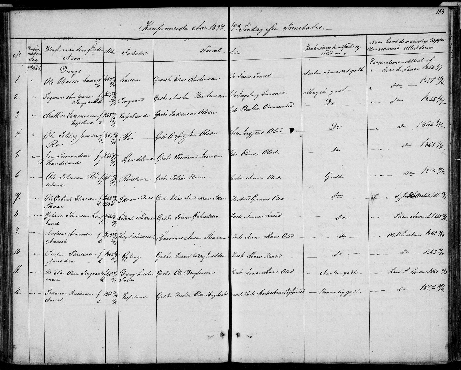 Hægebostad sokneprestkontor, SAK/1111-0024/F/Fb/Fba/L0002: Parish register (copy) no. B 2, 1851-1882, p. 154