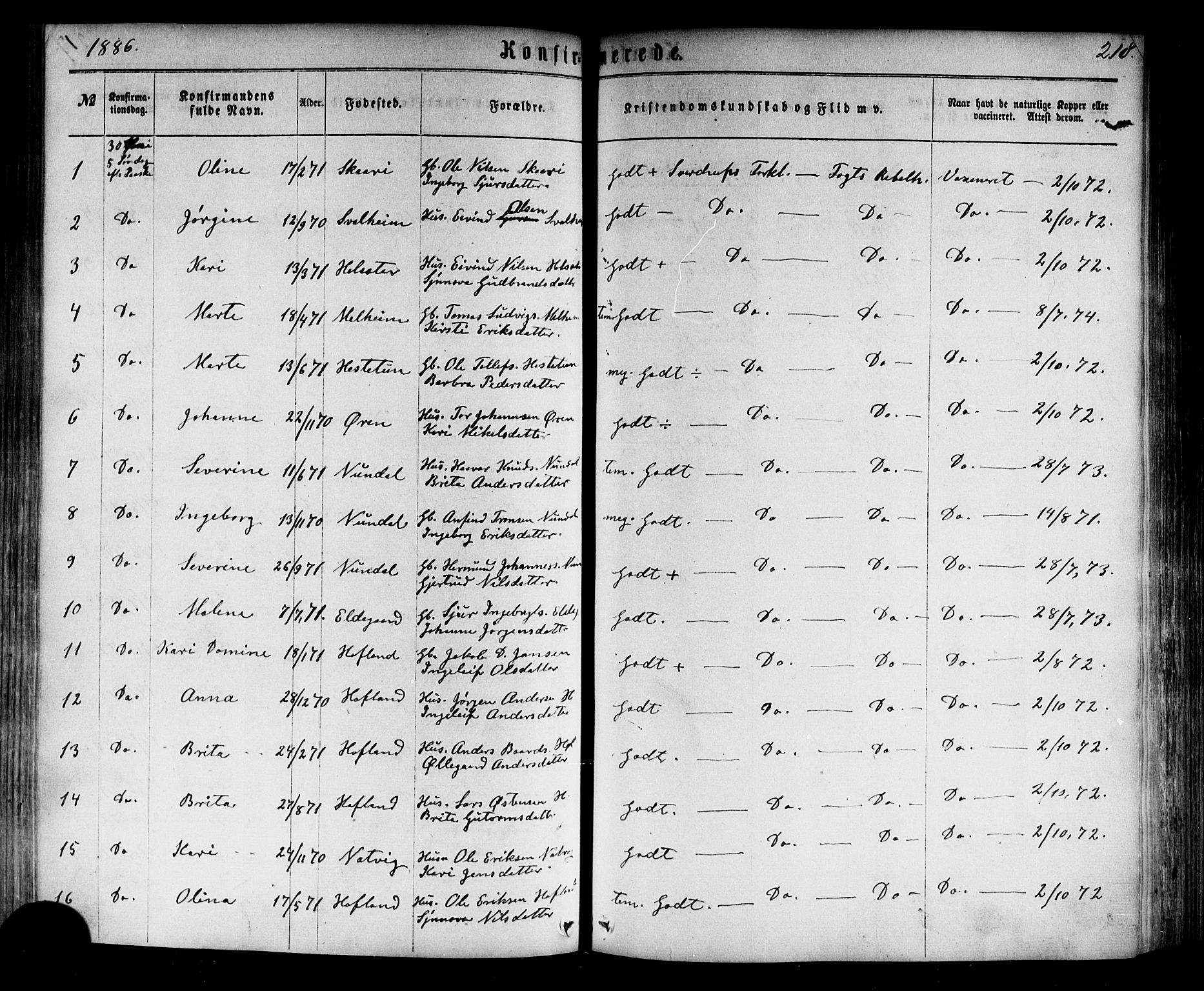 Årdal sokneprestembete, SAB/A-81701: Parish register (official) no. A 3, 1863-1886, p. 218