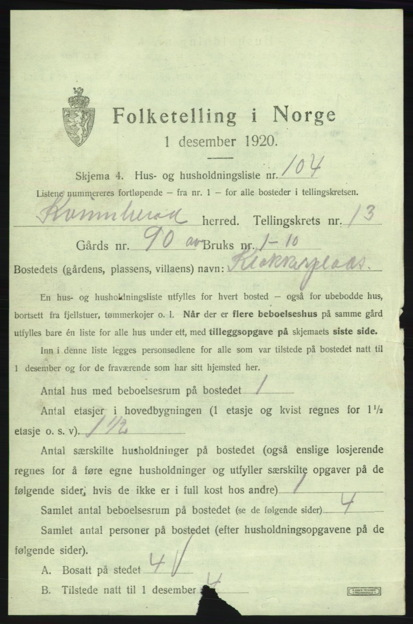 SAB, 1920 census for Kvinnherad, 1920, p. 1782