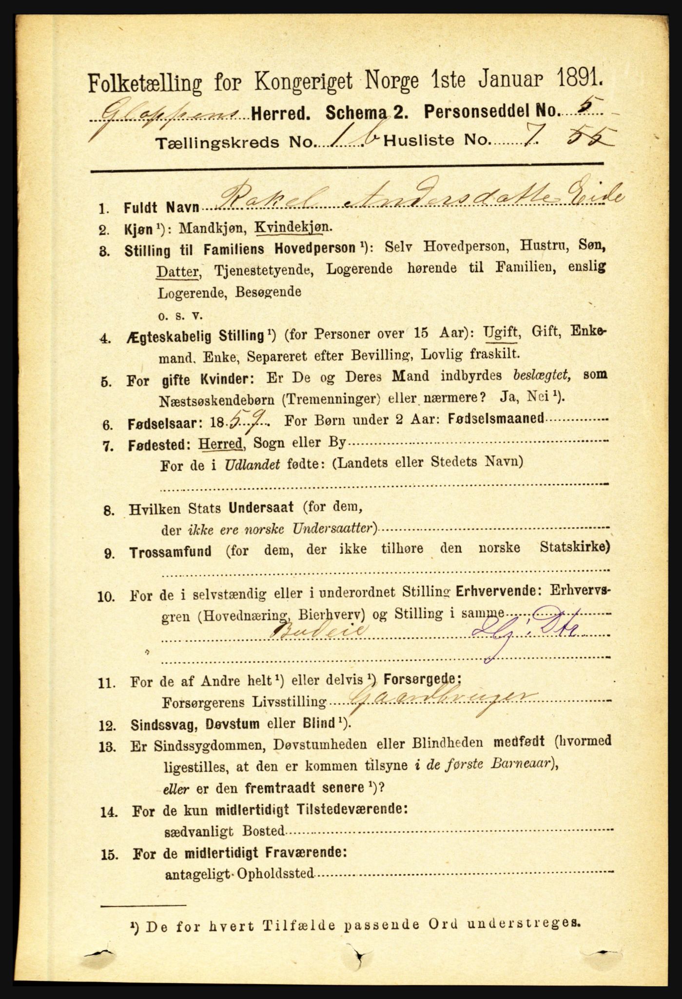 RA, 1891 census for 1445 Gloppen, 1891, p. 449