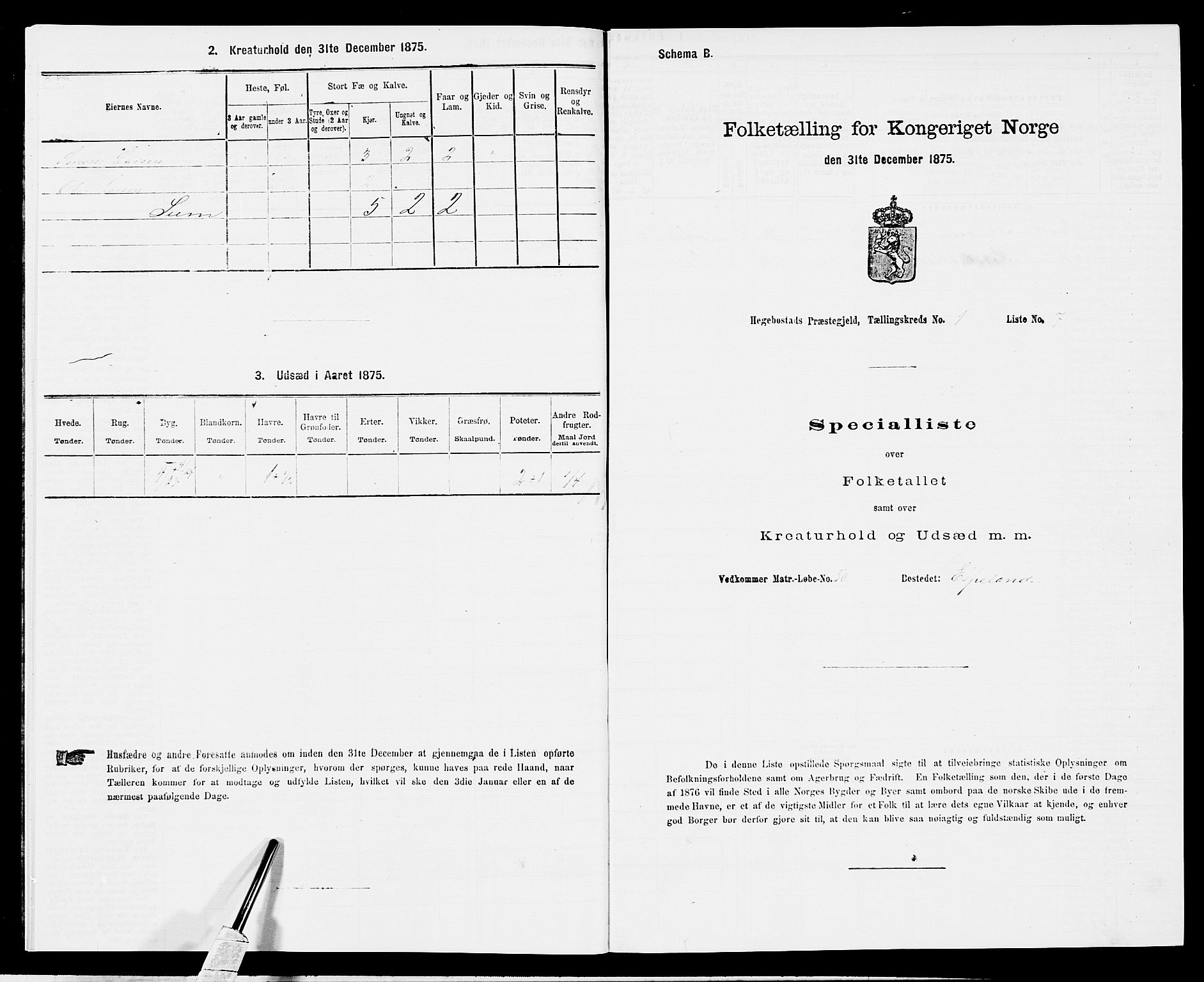 SAK, 1875 census for 1034P Hægebostad, 1875, p. 56