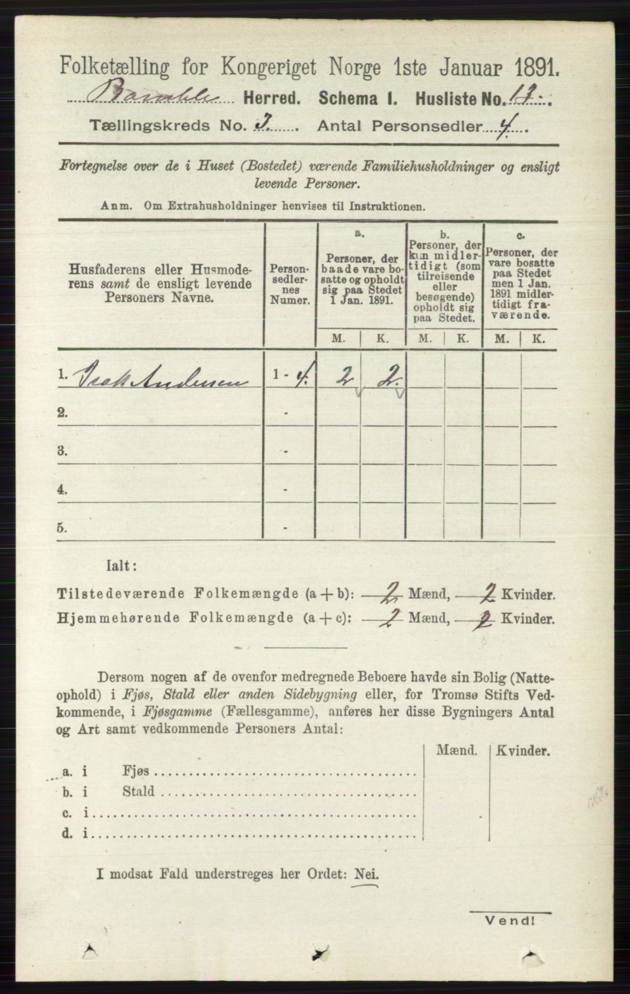 RA, 1891 census for 0814 Bamble, 1891, p. 1367