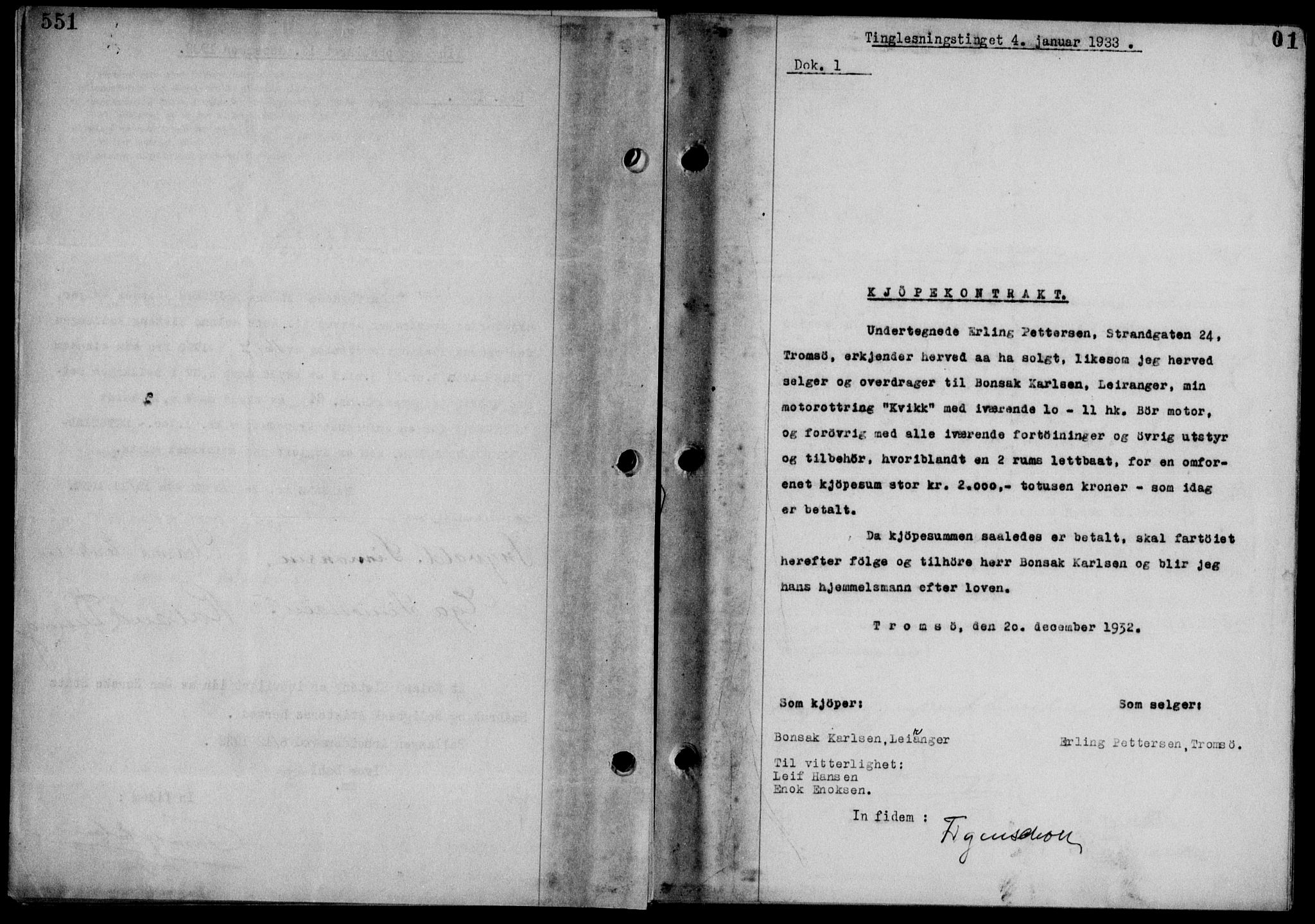 Steigen og Ofoten sorenskriveri, SAT/A-0030/1/2/2C/L0022/0001: Mortgage book no. 25-II og 26-I, 1932-1933, Deed date: 04.01.1933