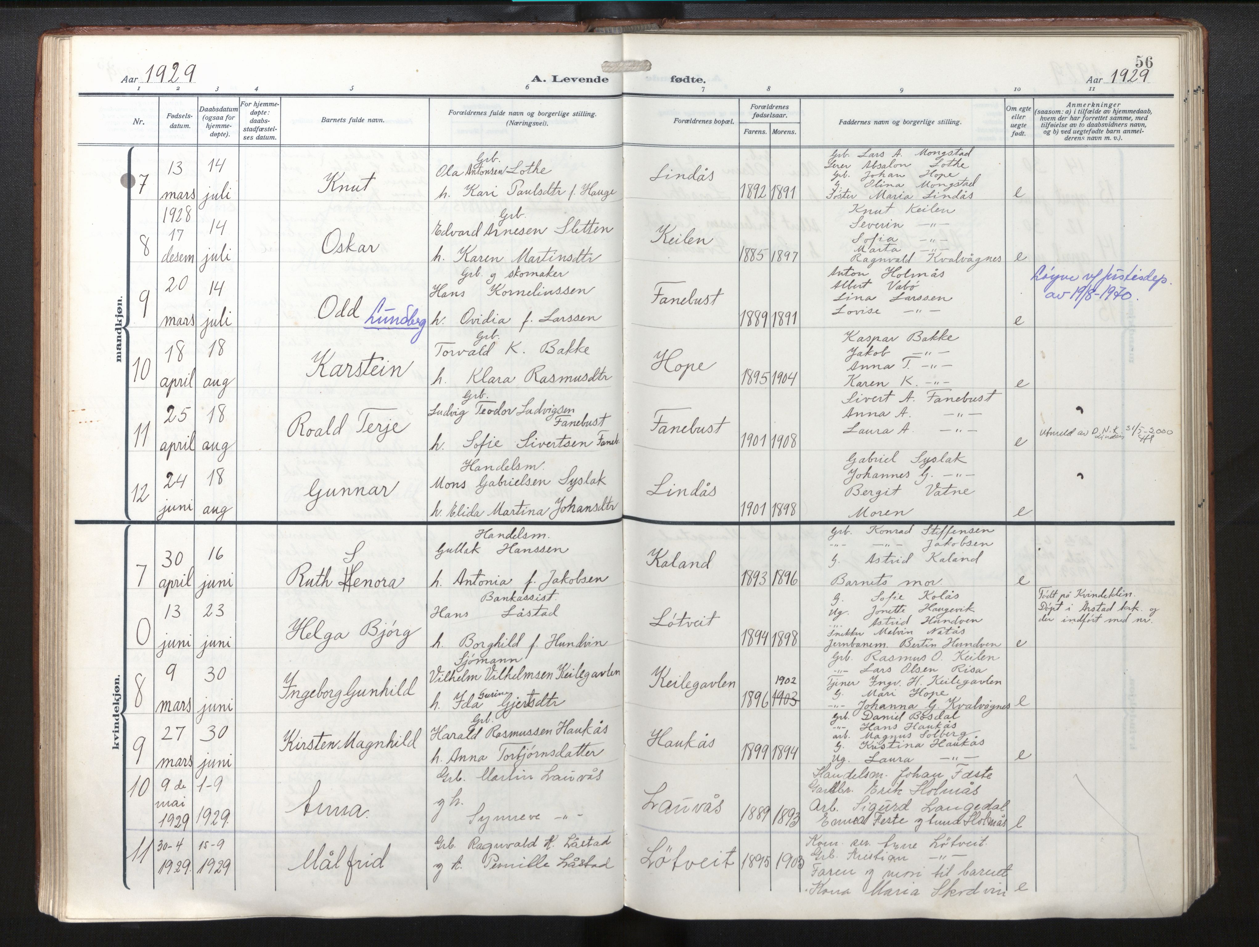 Lindås Sokneprestembete, SAB/A-76701/H/Haa/Haab/L0003: Parish register (official) no. B 3, 1912-1929, p. 56