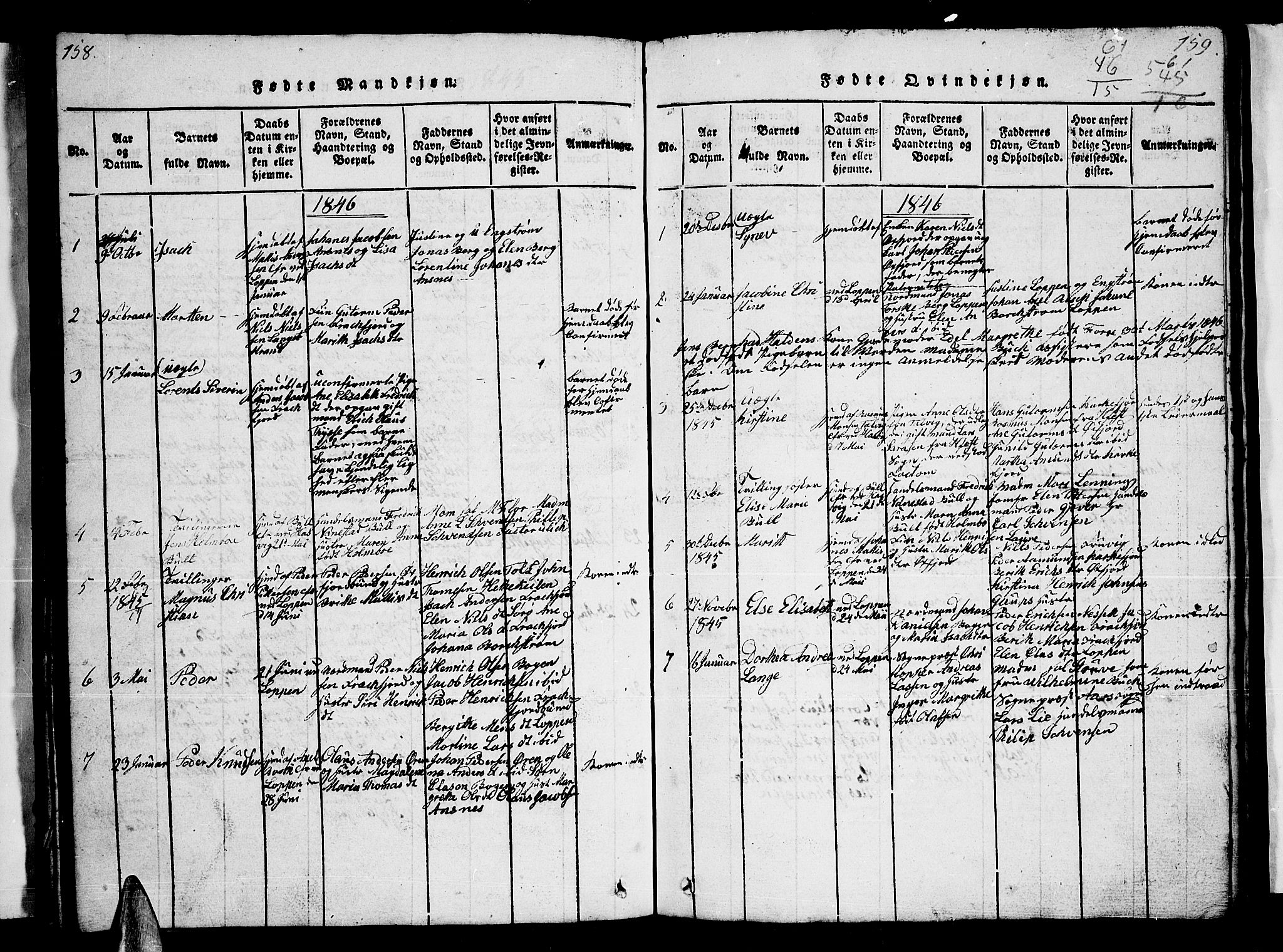 Loppa sokneprestkontor, SATØ/S-1339/H/Hb/L0001klokker: Parish register (copy) no. 1, 1820-1849, p. 158-159