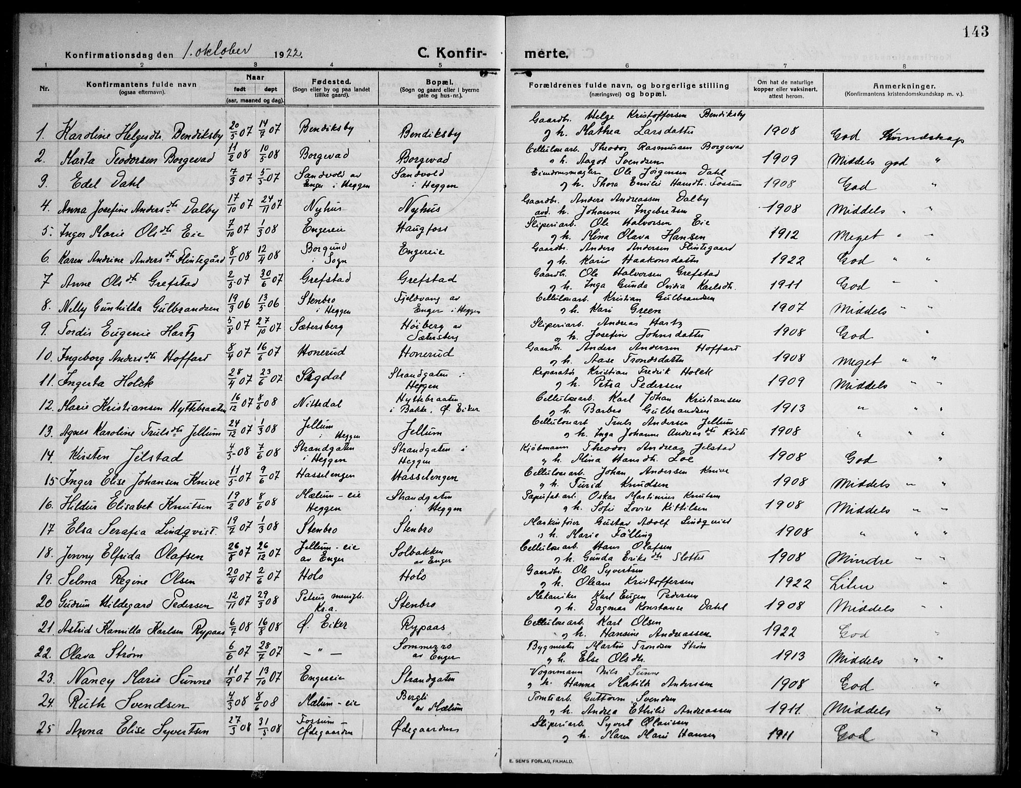 Modum kirkebøker, AV/SAKO-A-234/F/Fa/L0018: Parish register (official) no. 18, 1912-1924, p. 143