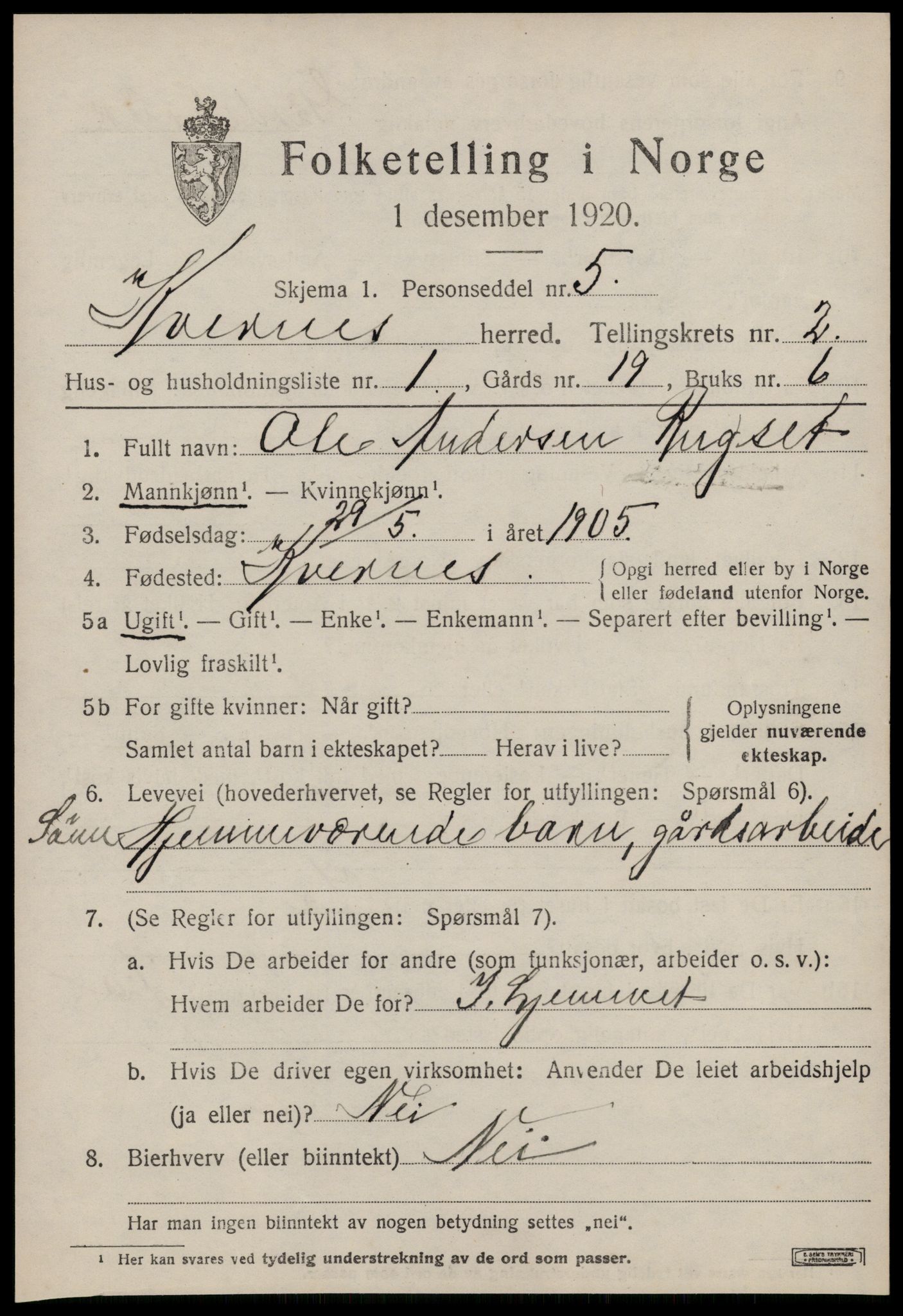 SAT, 1920 census for Kvernes, 1920, p. 951