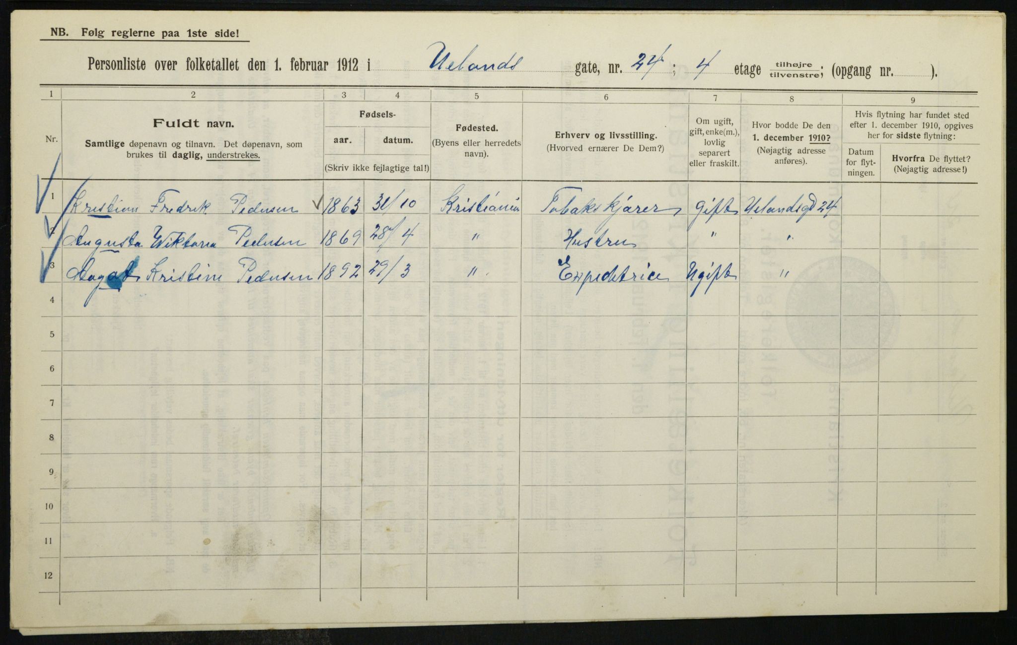 OBA, Municipal Census 1912 for Kristiania, 1912, p. 118694