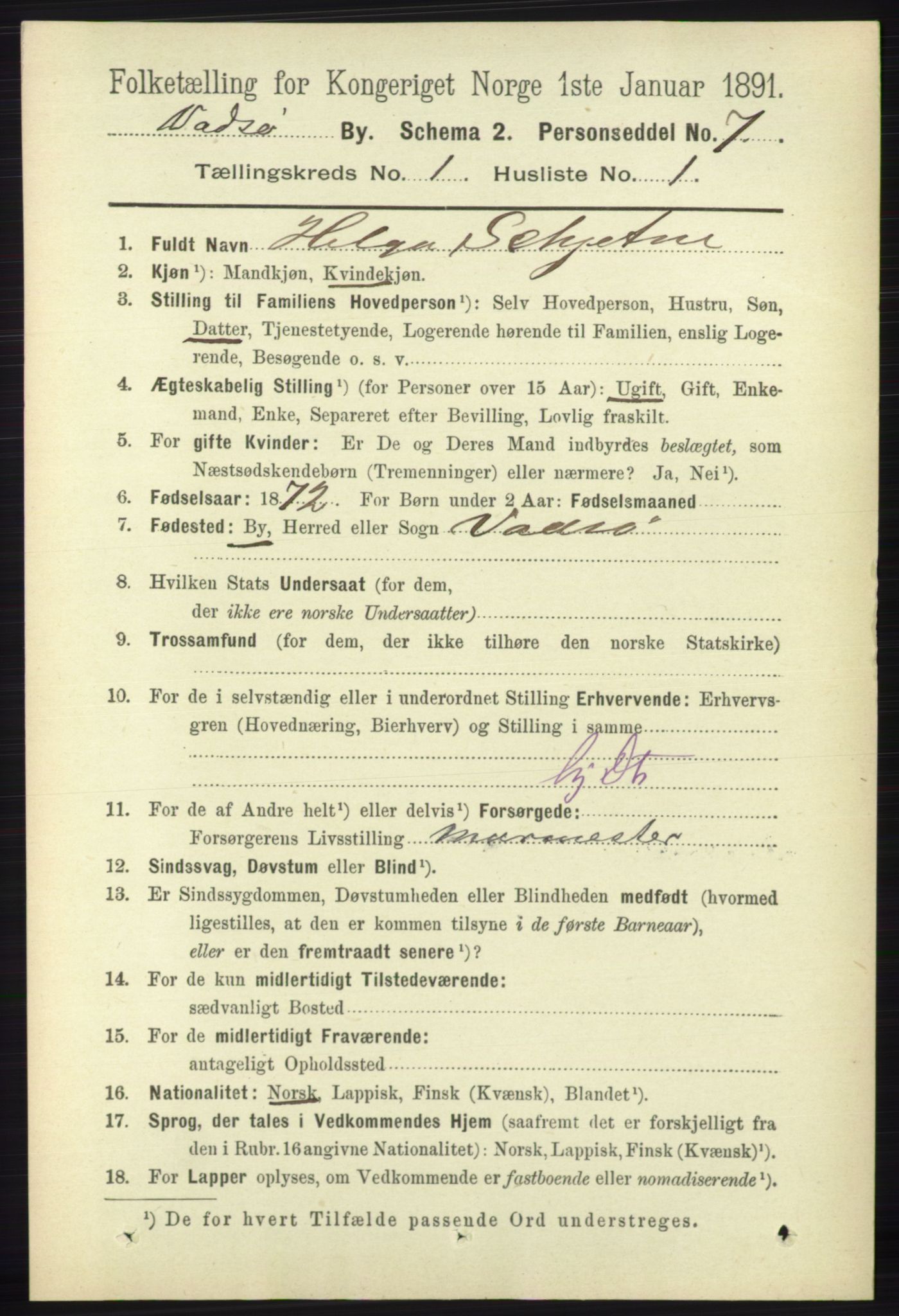 RA, 1891 census for 2003 Vadsø, 1891, p. 163