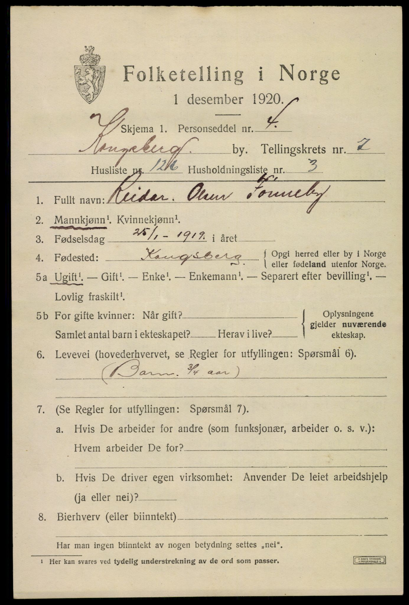 SAKO, 1920 census for Kongsberg, 1920, p. 15774