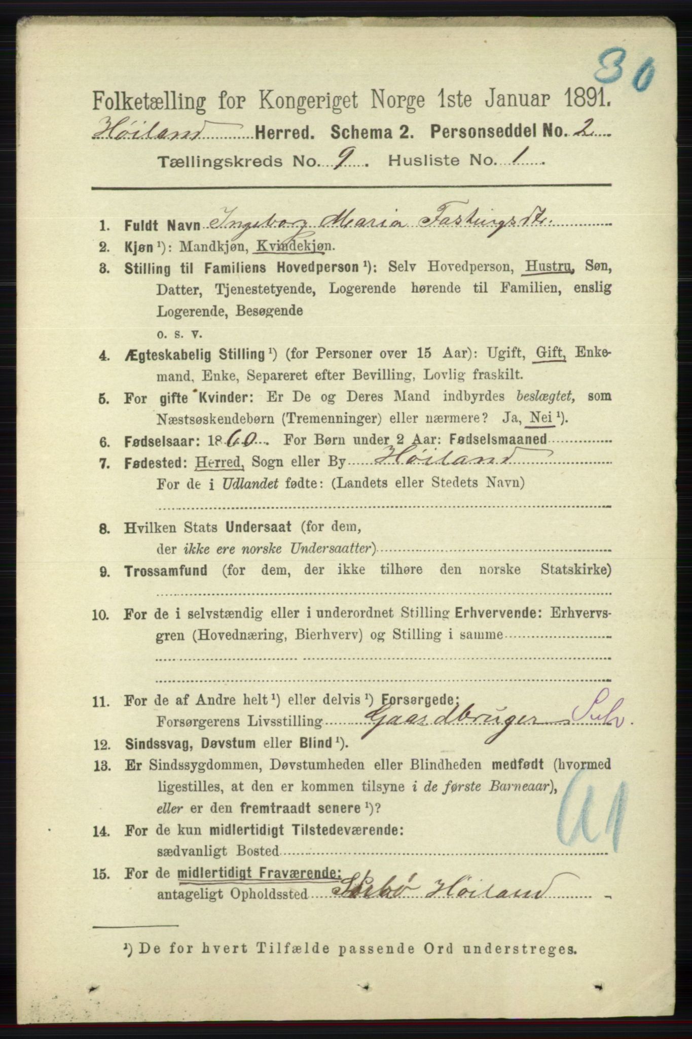 RA, 1891 census for 1123 Høyland, 1891, p. 3550