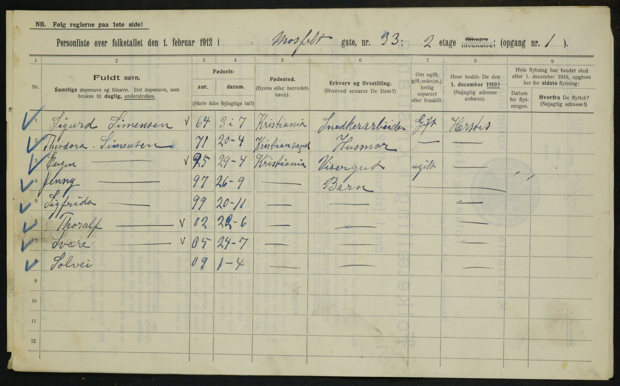 OBA, Municipal Census 1912 for Kristiania, 1912, p. 67121