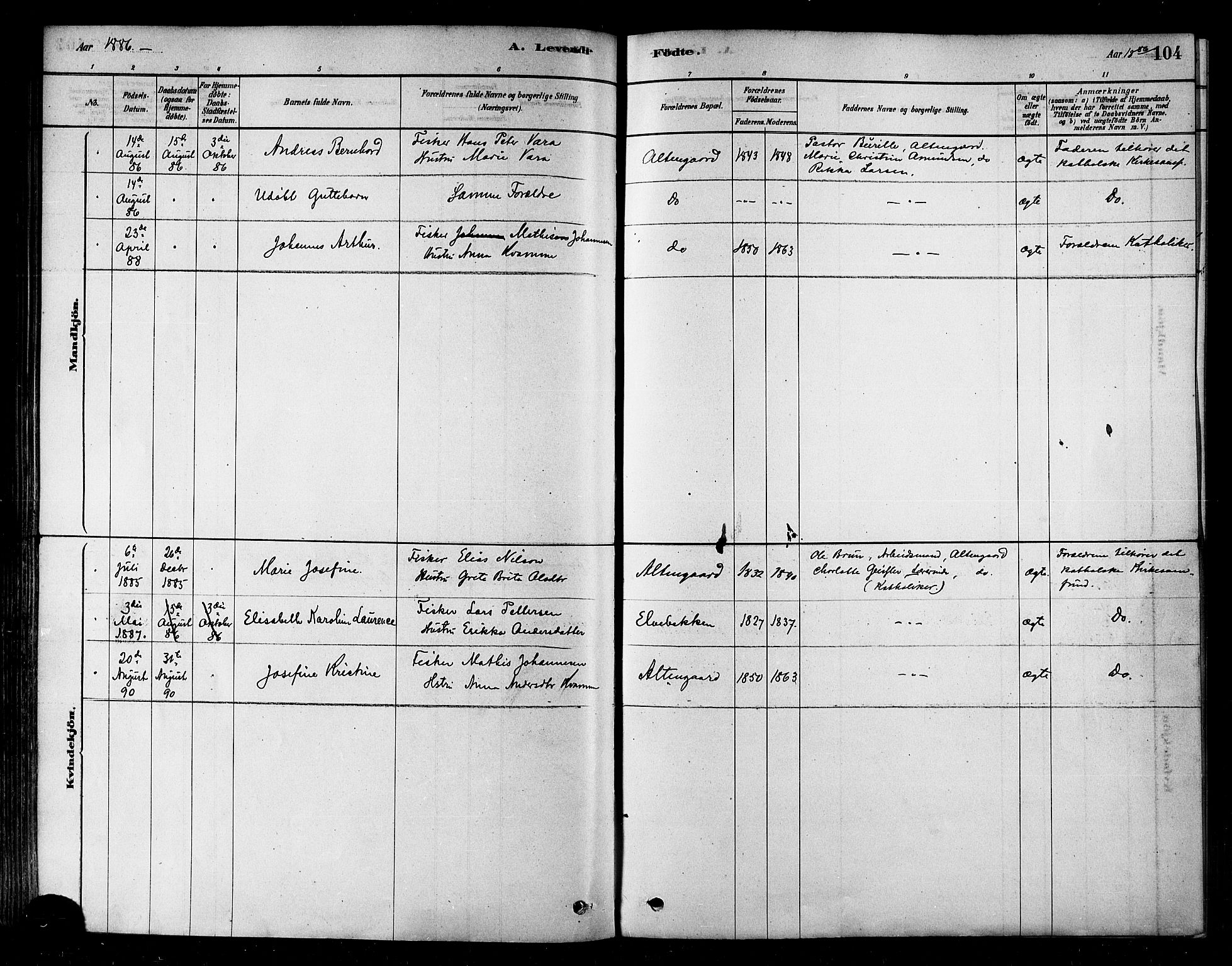 Alta sokneprestkontor, SATØ/S-1338/H/Ha/L0002.kirke: Parish register (official) no. 2, 1879-1892, p. 104