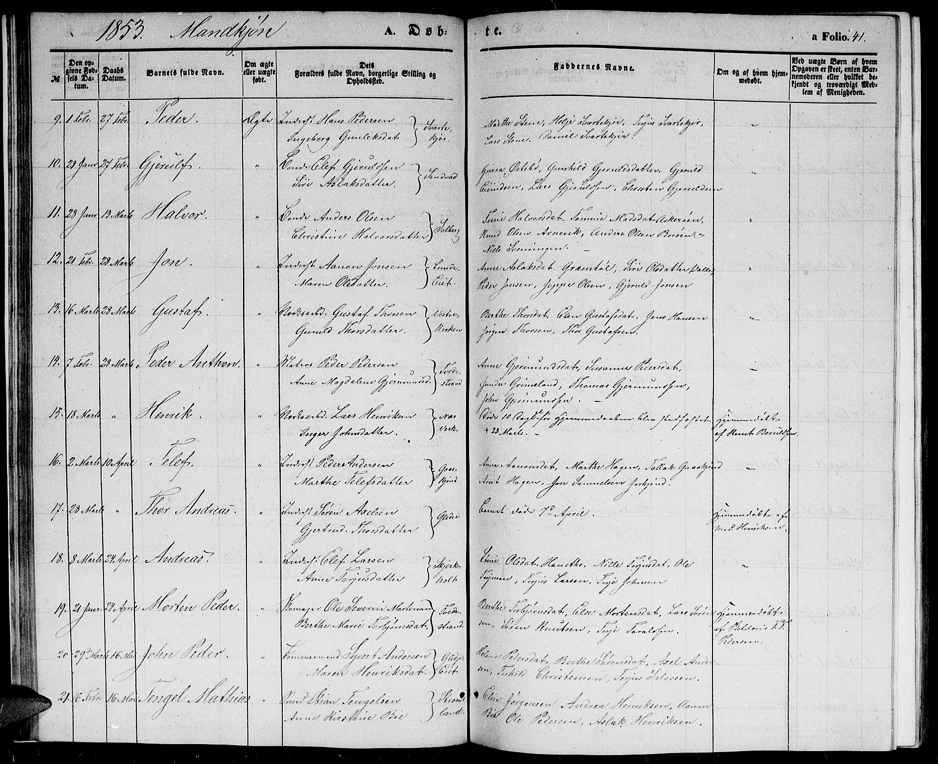 Holt sokneprestkontor, AV/SAK-1111-0021/F/Fb/L0007: Parish register (copy) no. B 7, 1849-1858, p. 41