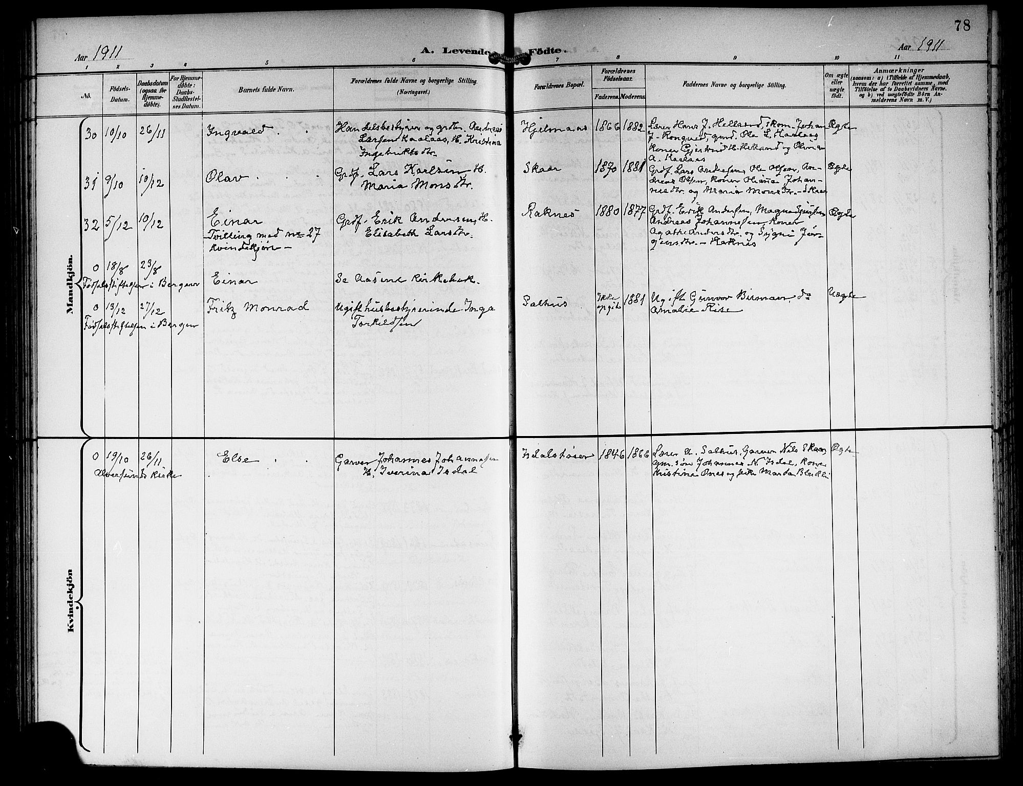 Hamre sokneprestembete, AV/SAB-A-75501/H/Ha/Hab: Parish register (copy) no. B 4, 1898-1919, p. 78