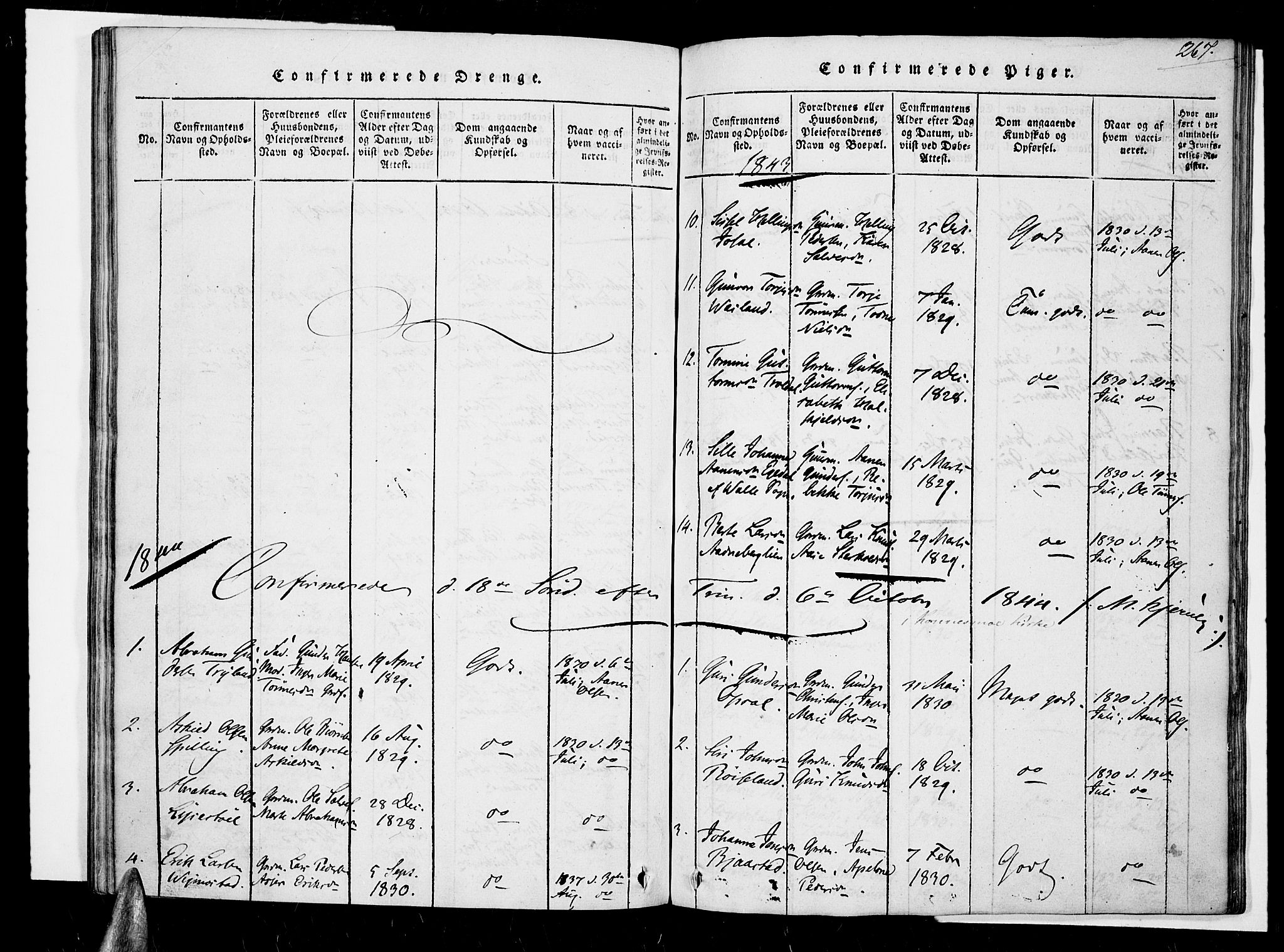 Nord-Audnedal sokneprestkontor, AV/SAK-1111-0032/F/Fa/Fab/L0001: Parish register (official) no. A 1, 1816-1858, p. 267