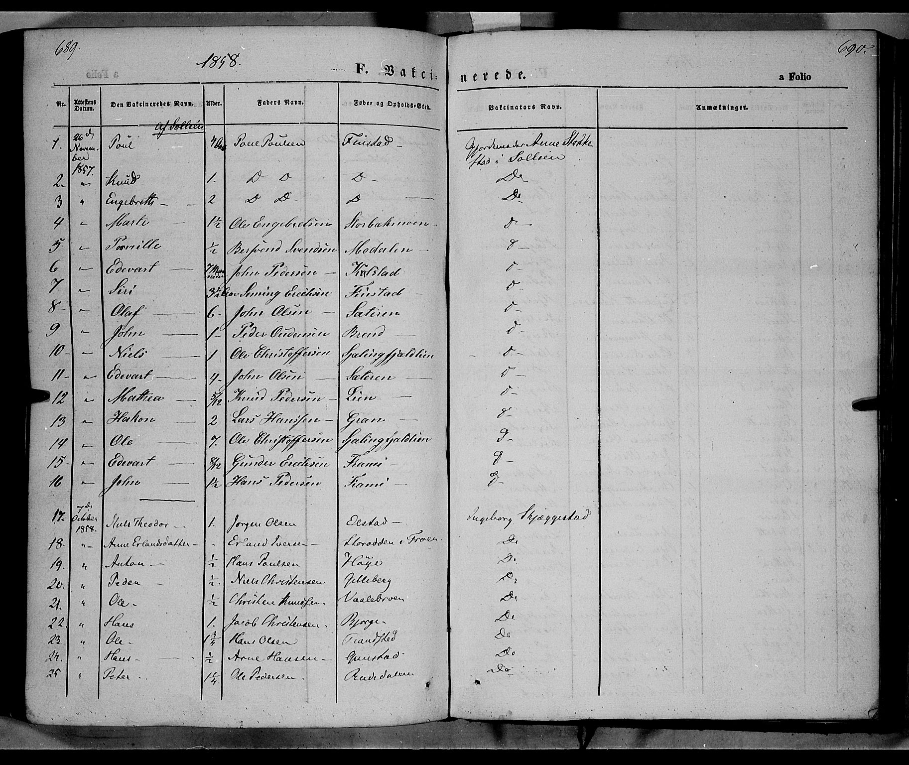 Ringebu prestekontor, SAH/PREST-082/H/Ha/Haa/L0006: Parish register (official) no. 6, 1848-1859, p. 689-690