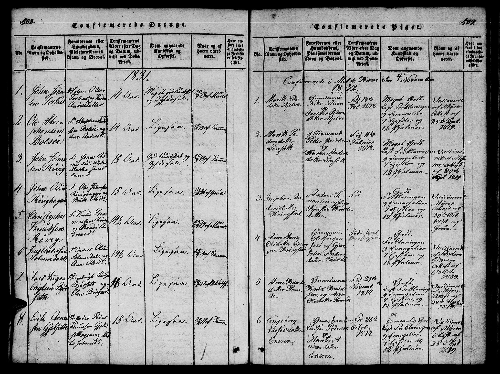 Ministerialprotokoller, klokkerbøker og fødselsregistre - Møre og Romsdal, SAT/A-1454/555/L0652: Parish register (official) no. 555A03, 1817-1843, p. 508-509