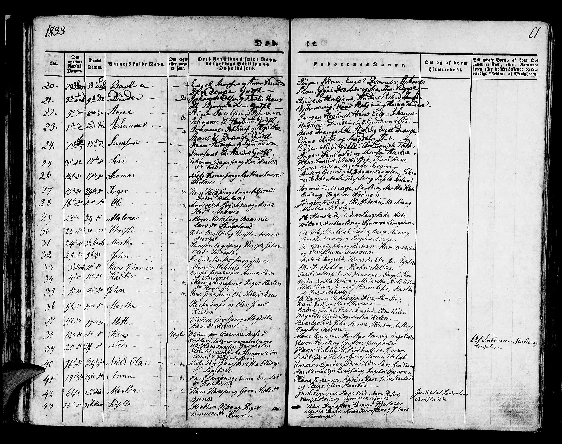 Os sokneprestembete, SAB/A-99929: Parish register (official) no. A 14, 1826-1839, p. 61