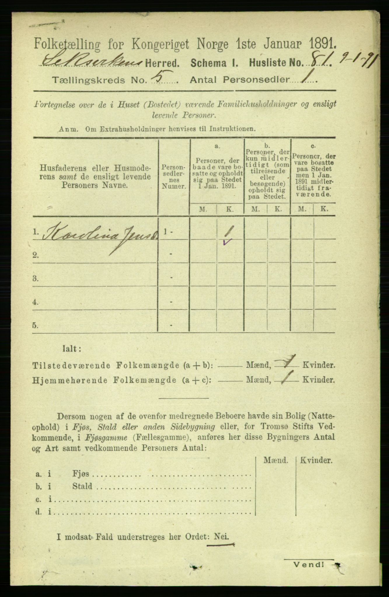 RA, 1891 census for 1718 Leksvik, 1891, p. 2533