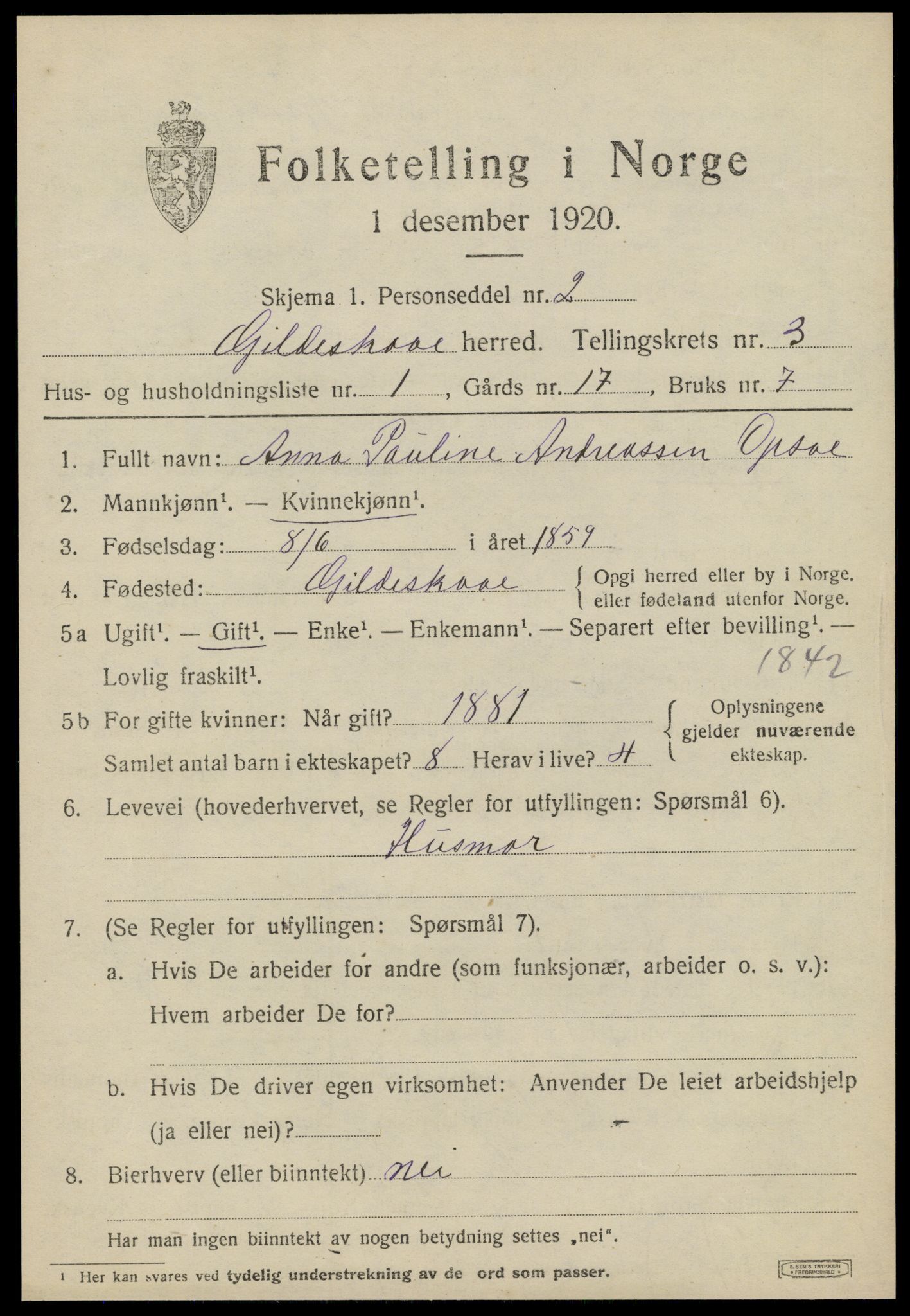 SAT, 1920 census for Gildeskål, 1920, p. 3052