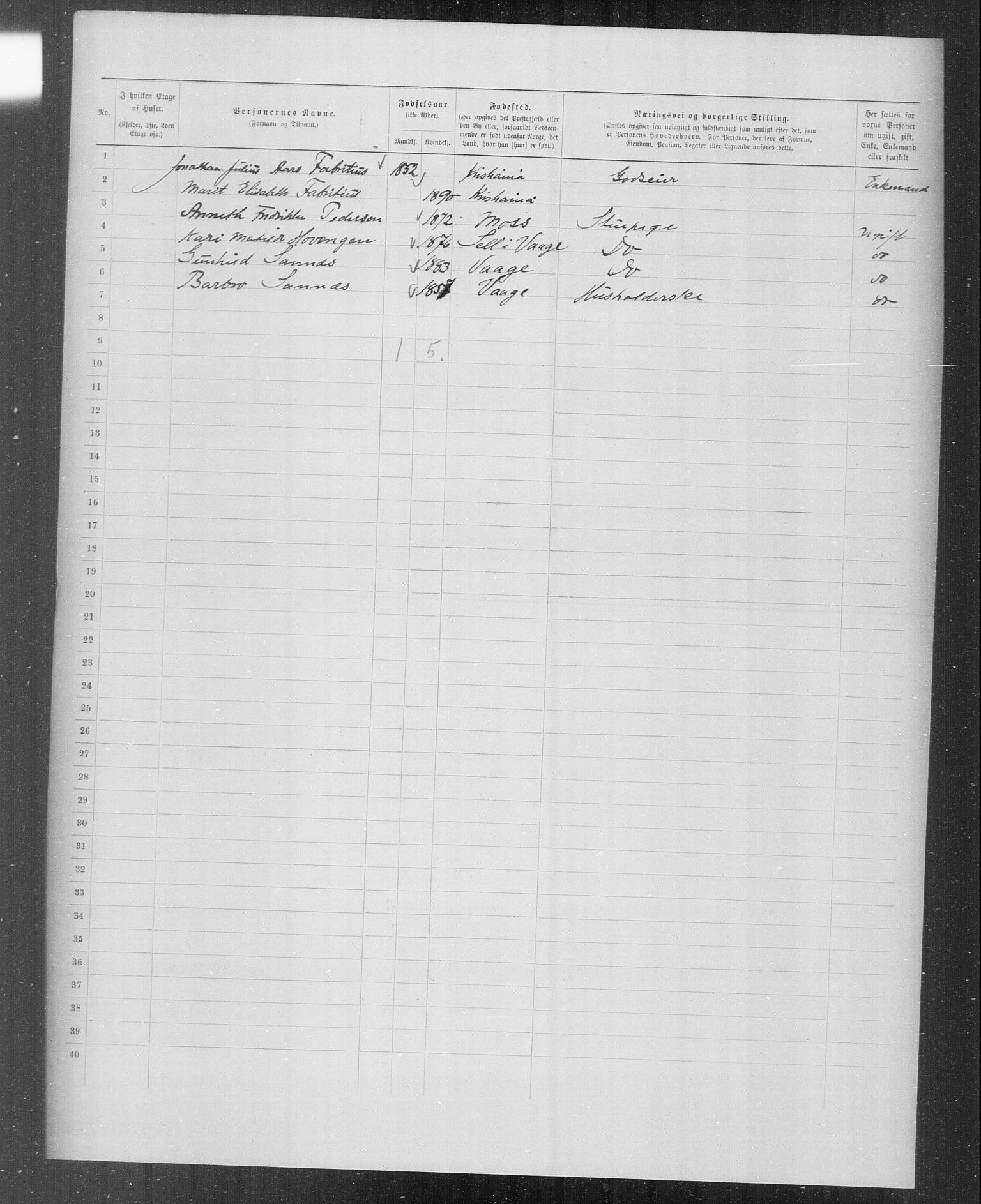 OBA, Municipal Census 1899 for Kristiania, 1899, p. 5764