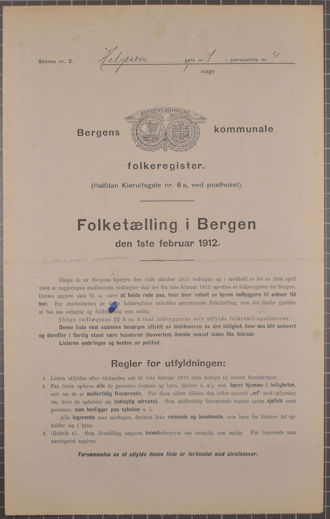 SAB, Municipal Census 1912 for Bergen, 1912, p. 1986