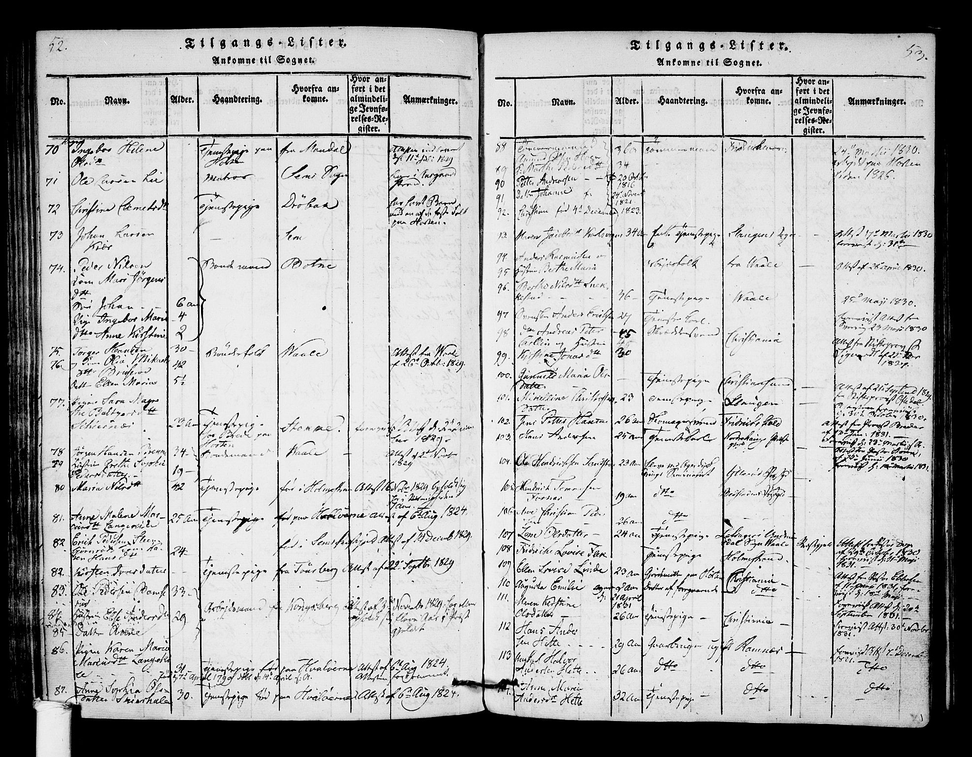 Borre kirkebøker, SAKO/A-338/F/Fa/L0004: Parish register (official) no. I 4, 1815-1845, p. 52-53