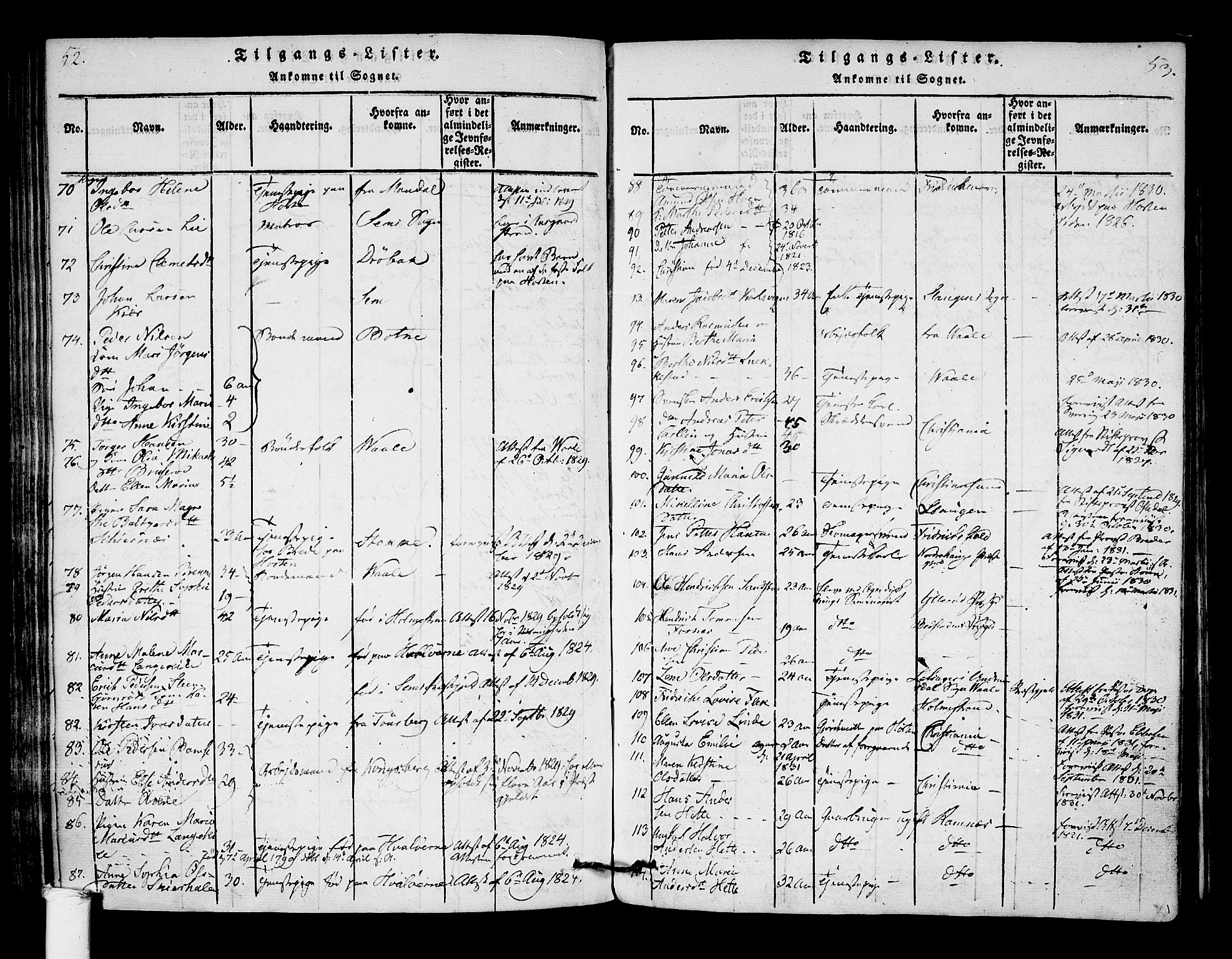 Borre kirkebøker, AV/SAKO-A-338/F/Fa/L0004: Parish register (official) no. I 4, 1815-1845, p. 52-53