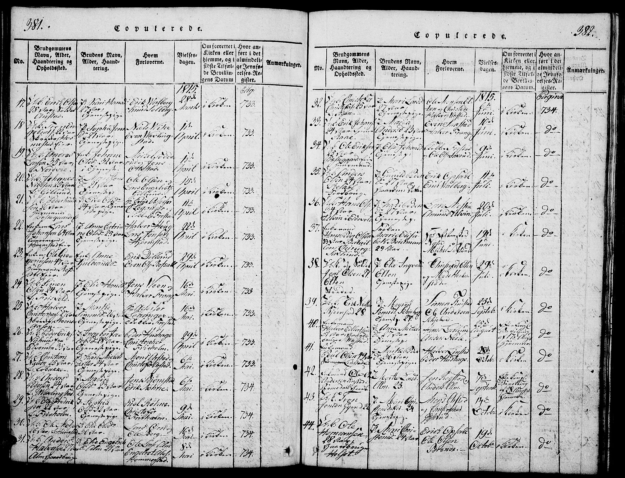 Stange prestekontor, AV/SAH-PREST-002/L/L0001: Parish register (copy) no. 1, 1814-1825, p. 381-382