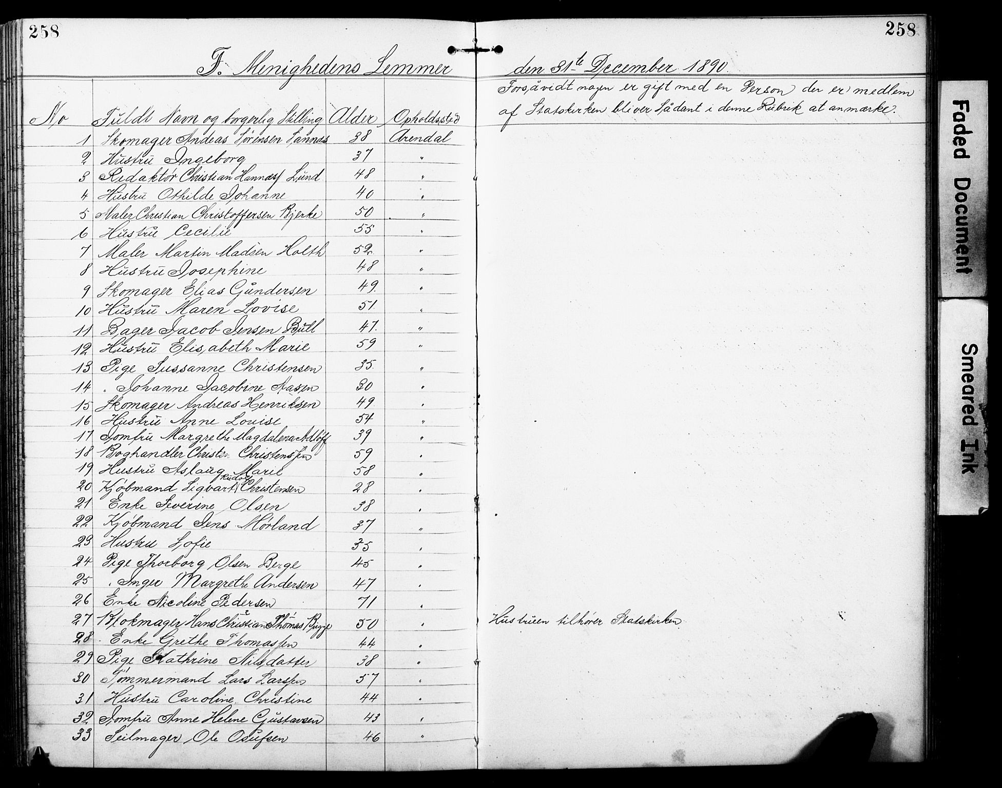 Den evangelisk-lutherske frimenighet, Arendal, AV/SAK-1292-0005/F/Fa/L0002: Dissenter register no. F 6, 1884-1908, p. 258