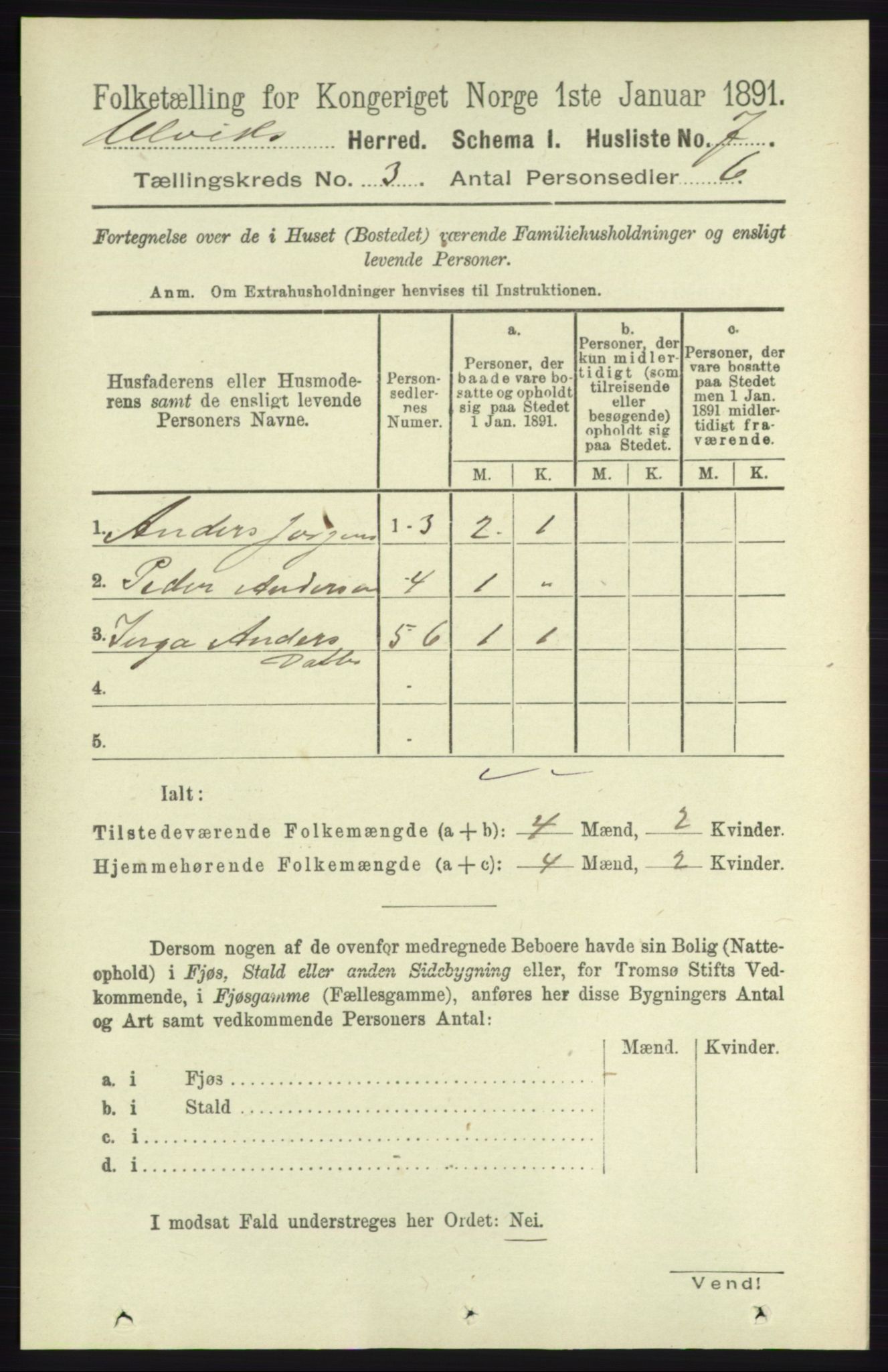 RA, 1891 census for 1233 Ulvik, 1891, p. 323