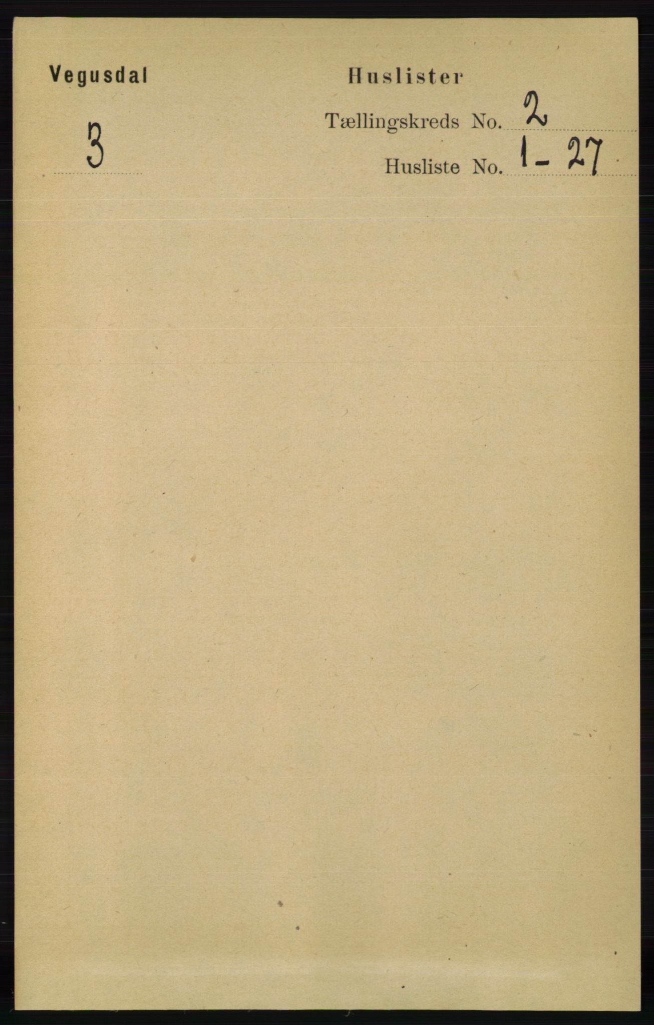 RA, 1891 census for 0934 Vegusdal, 1891, p. 289