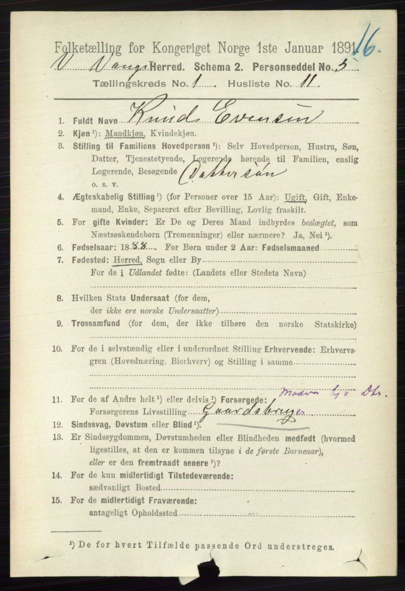 RA, 1891 census for 0545 Vang, 1891, p. 144